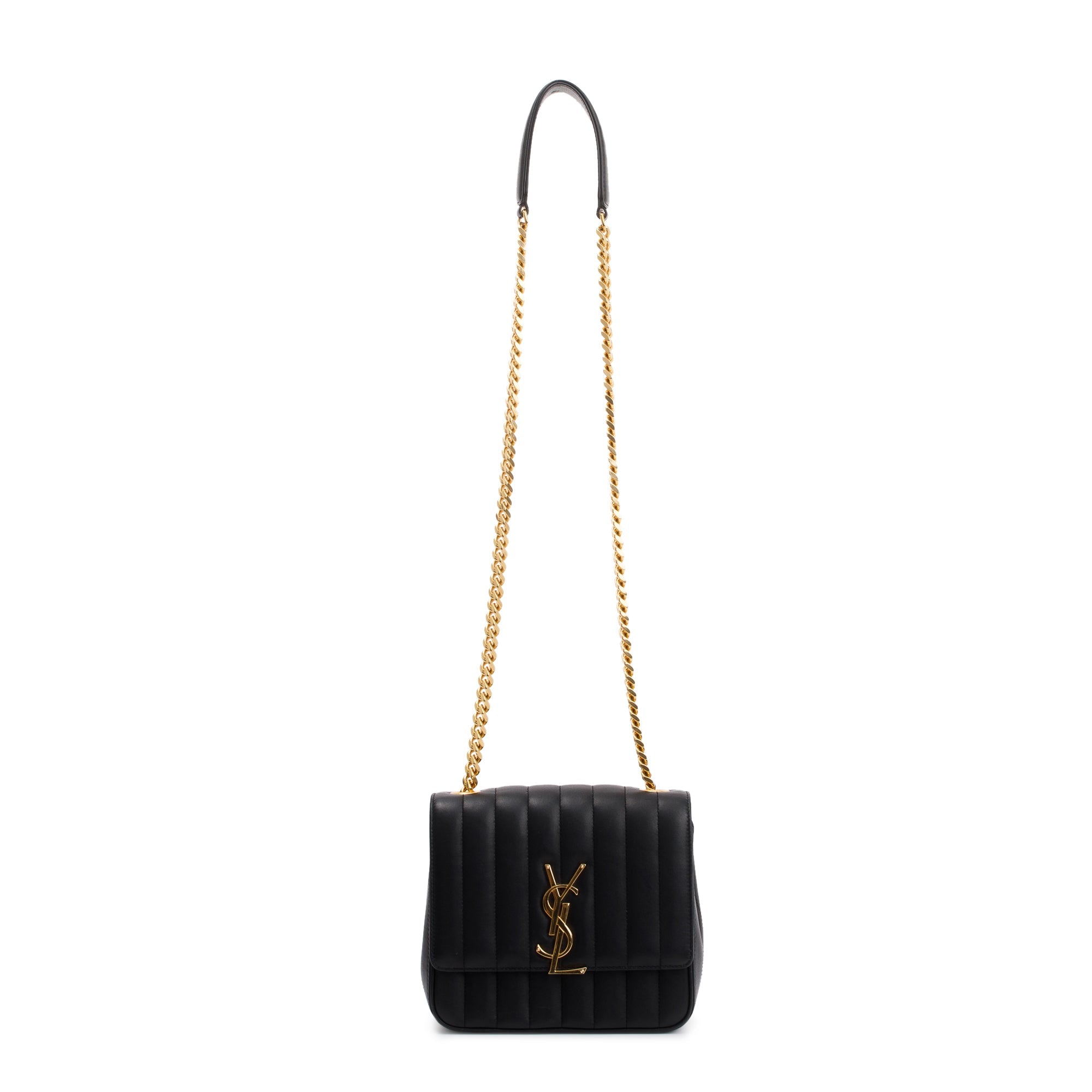 Saint Laurent Black Lambskin Matelasse Medium Monogram Vicky Chain Bag