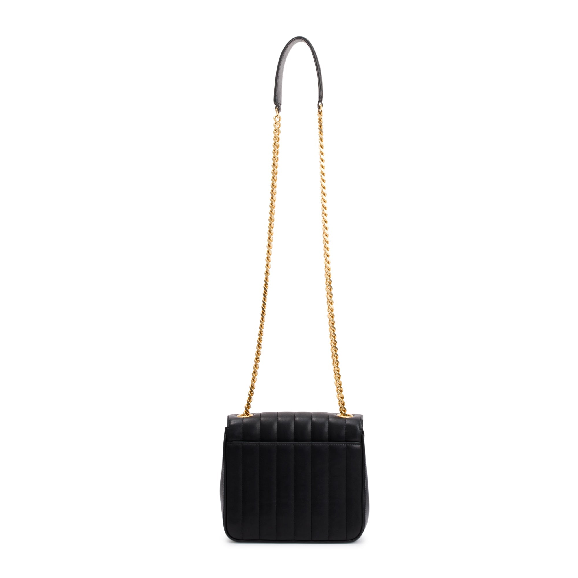 Saint Laurent Black Lambskin Matelasse Medium Monogram Vicky Chain Bag