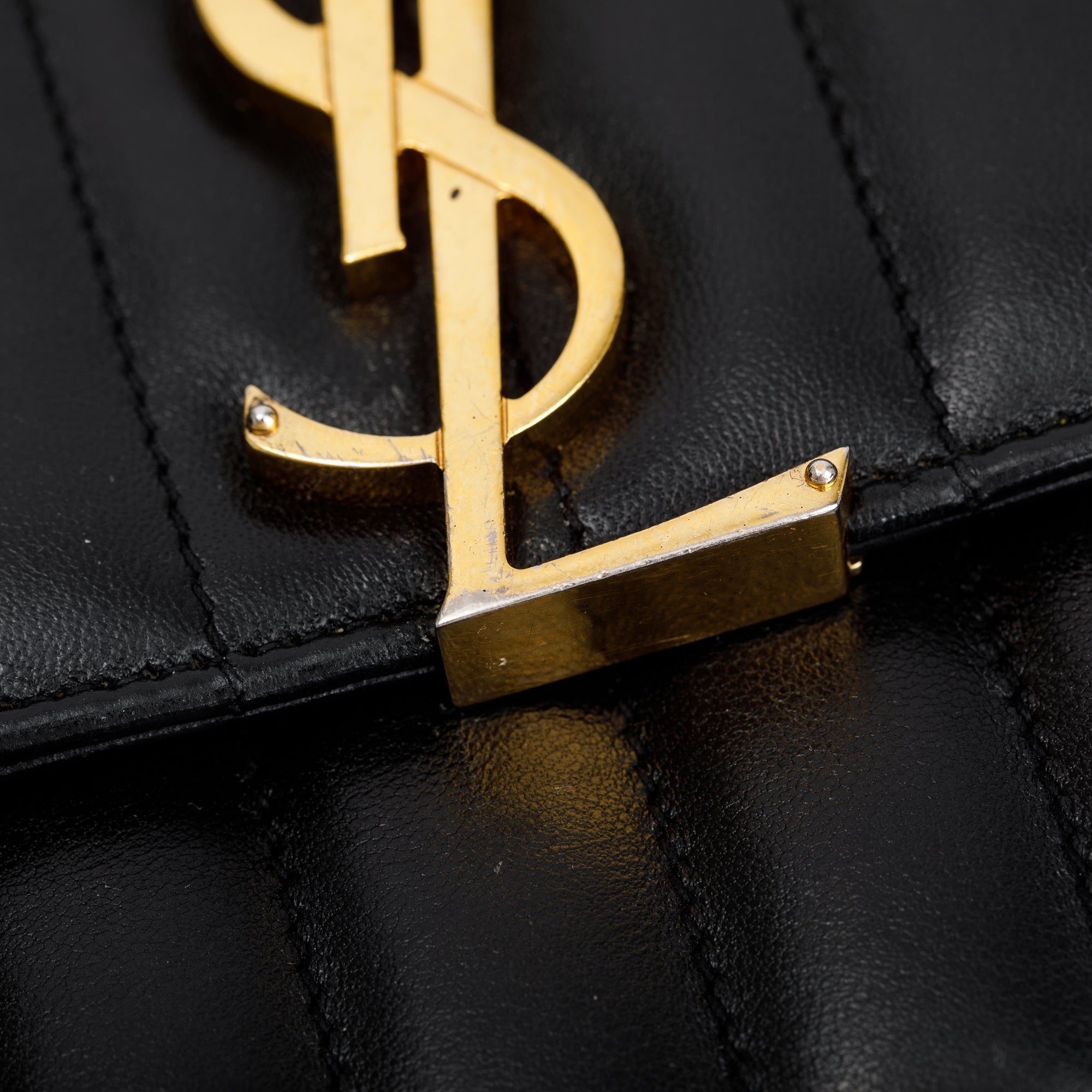 Saint Laurent Black Lambskin Matelasse Medium Monogram Vicky Chain Bag