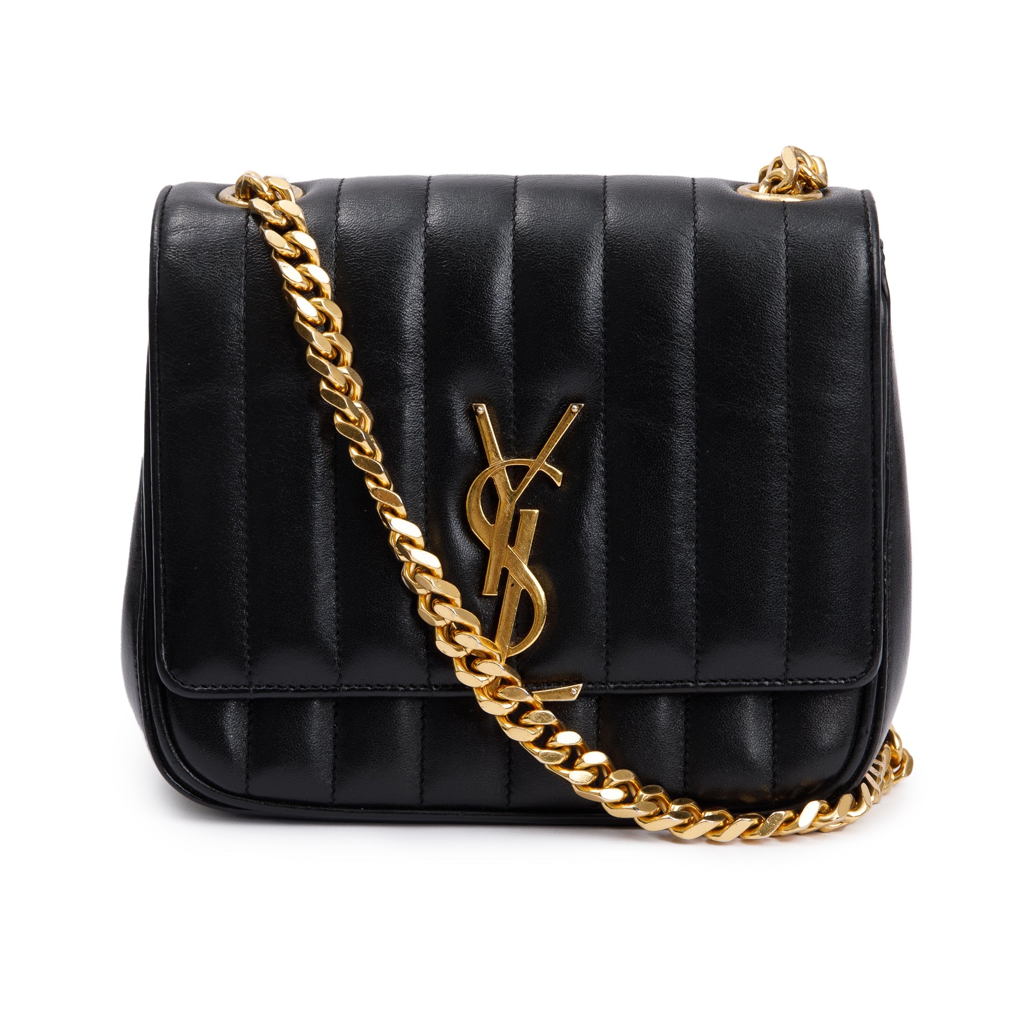 Saint Laurent Black Lambskin Matelasse Medium Monogram Vicky Chain Bag