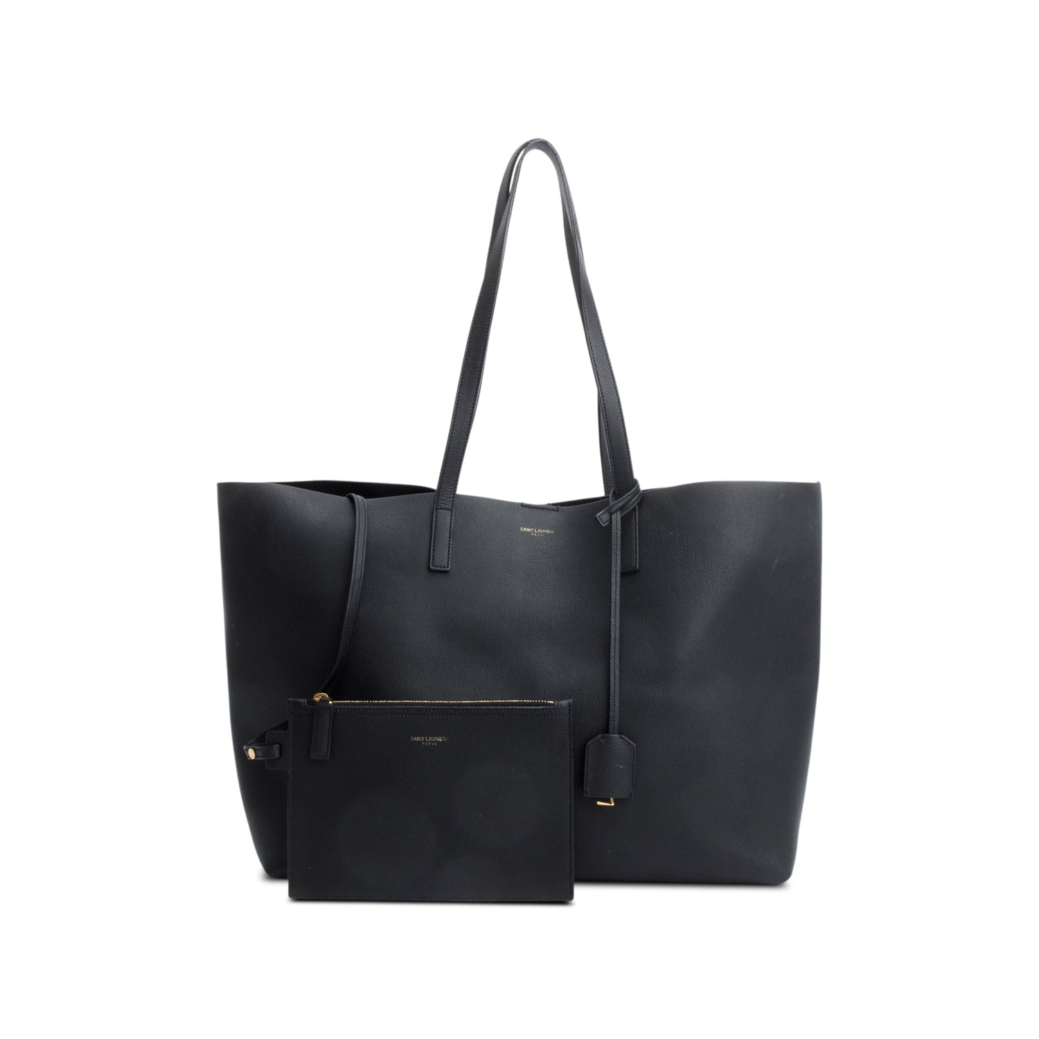 Saint Laurent Black Leather E/W Shopping Tote w/ Pouch