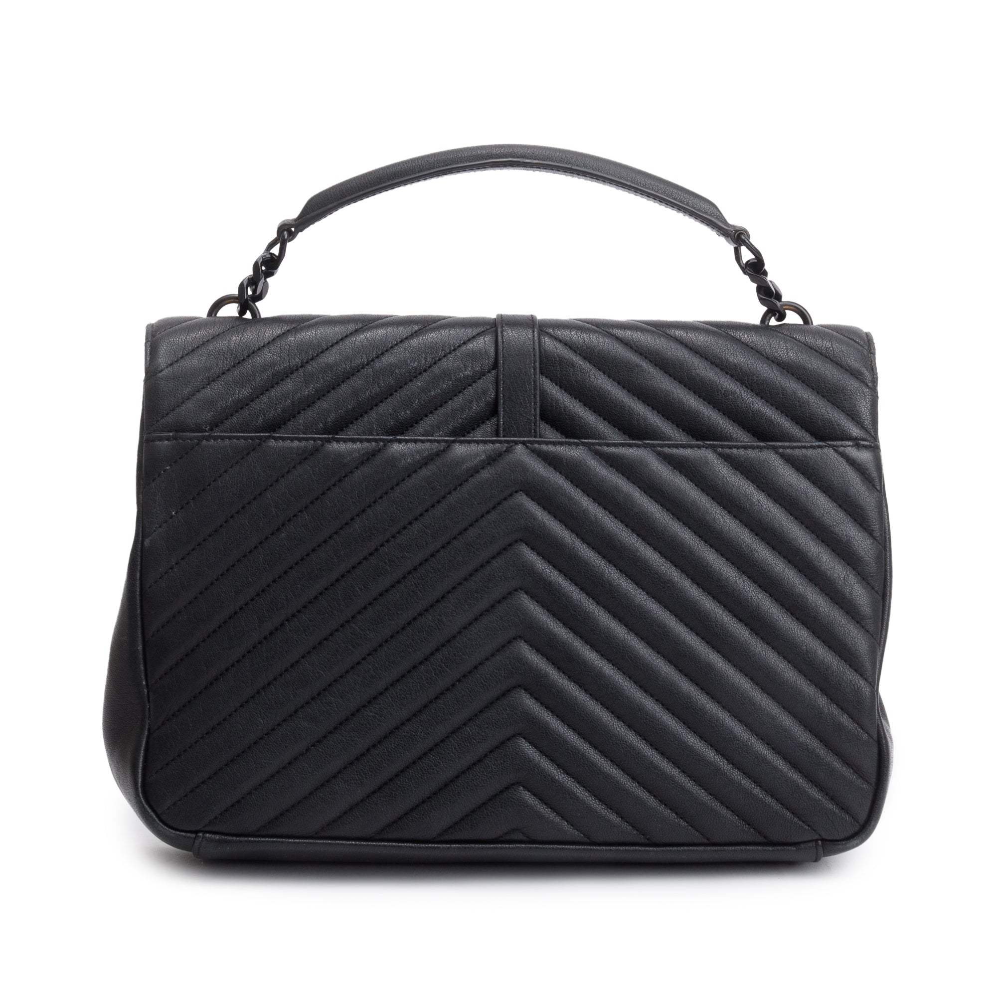 Saint Laurent Black Leather Large Chevron College Bag