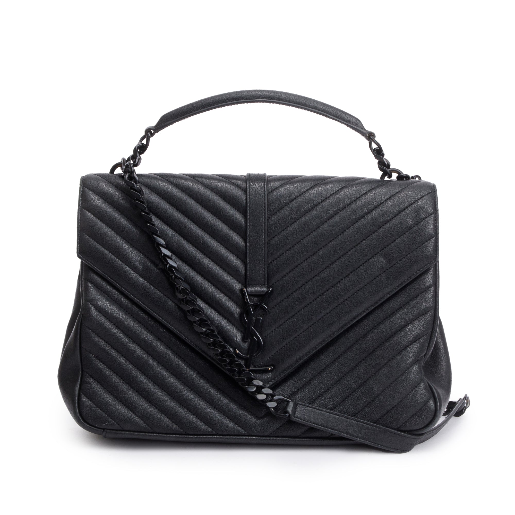 Saint Laurent Black Leather Large Chevron College Bag