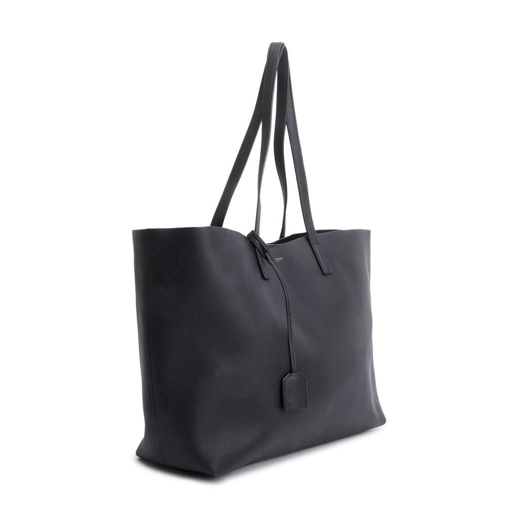 Saint Laurent Black Leather Large E/W Shopping Tote w/ Pouch
