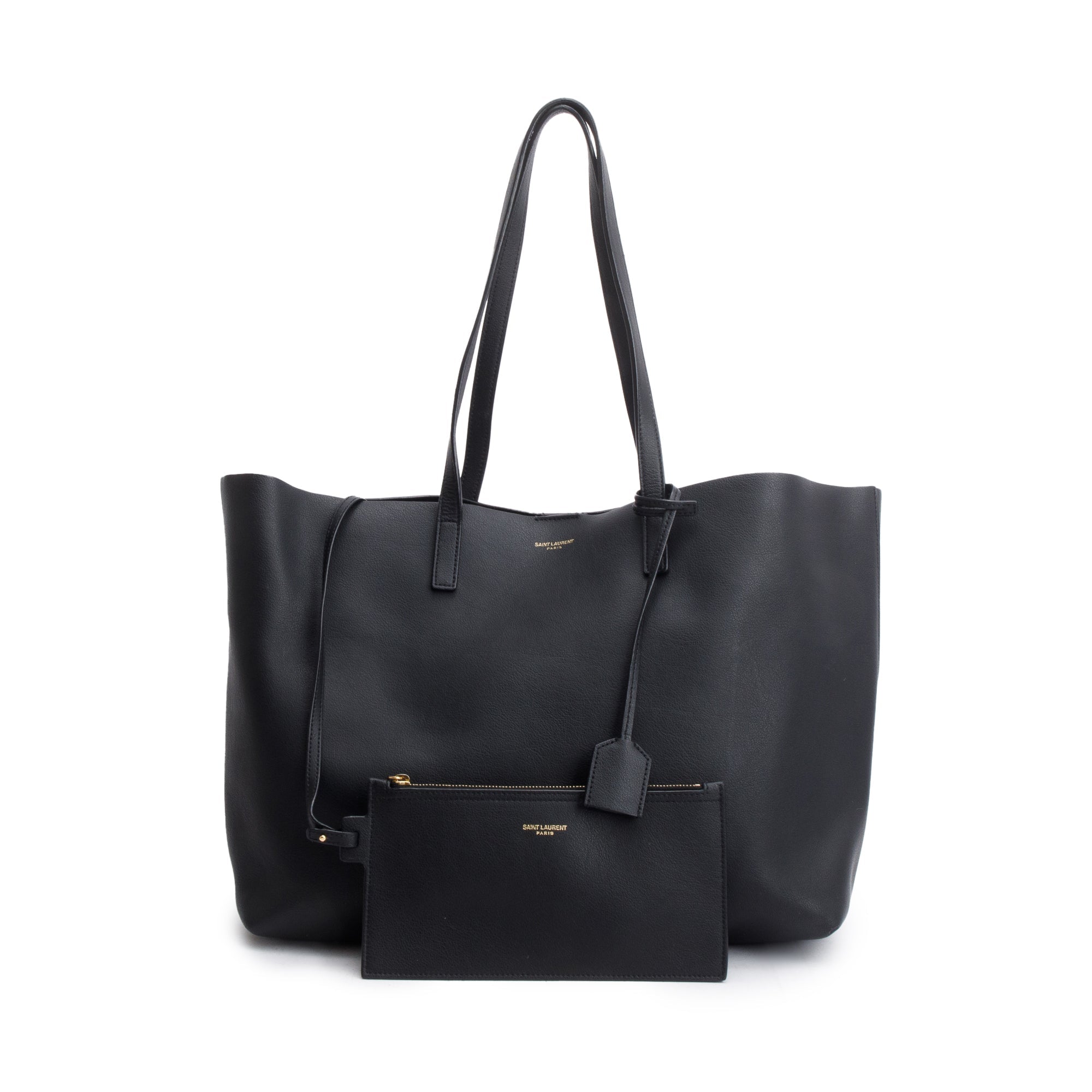 Saint Laurent Black Leather Large E/W Shopping Tote w/ Pouch