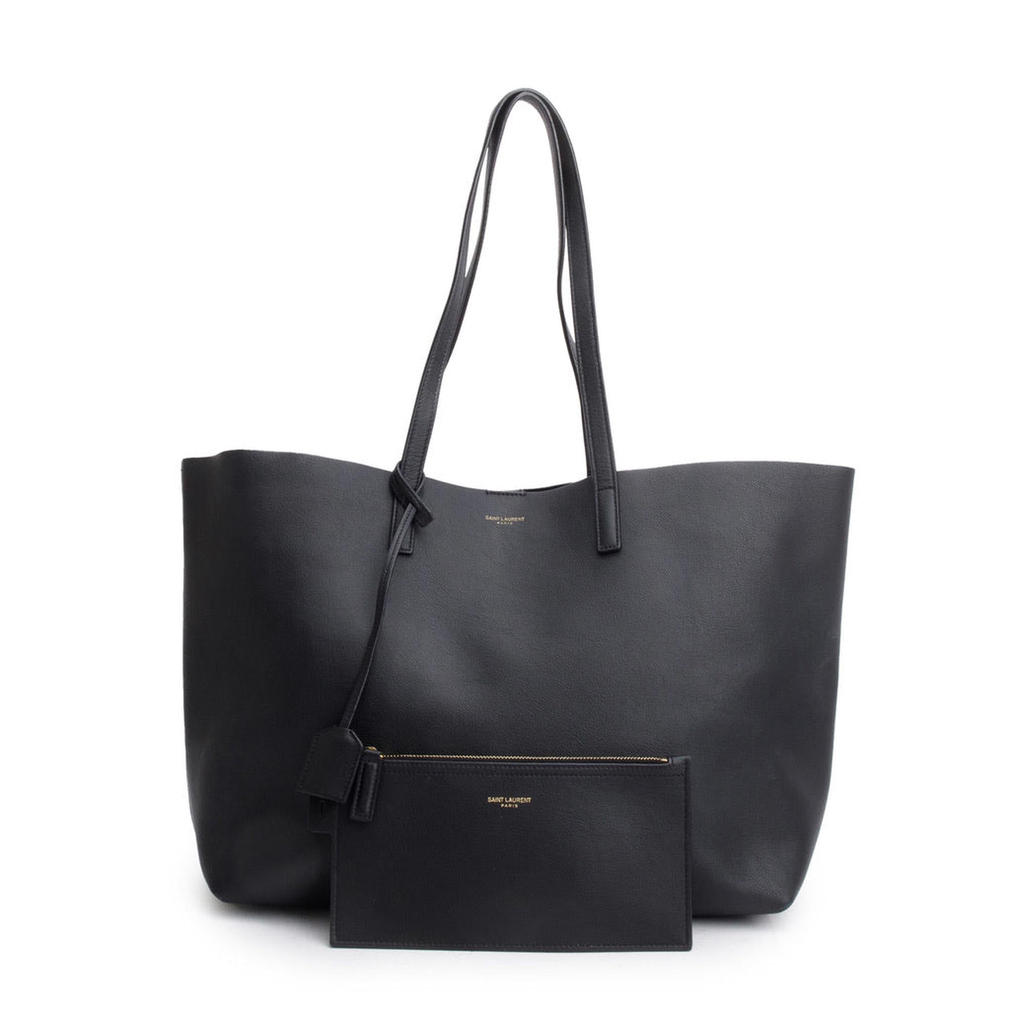 Saint Laurent Black Leather Large E/W Shopping Tote w/ Pouch