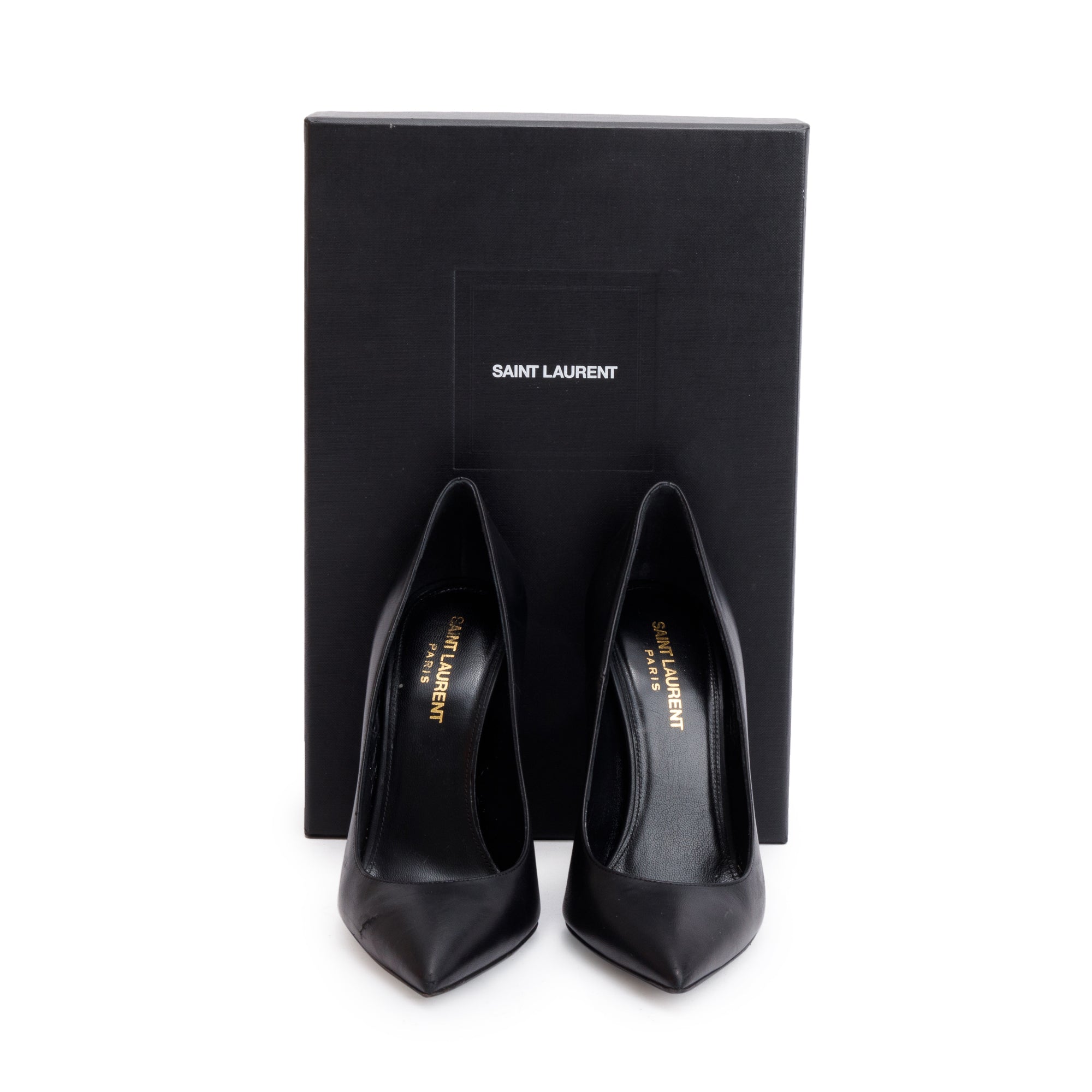 Saint Laurent Black Leather Opyum Pumps, Size 37 w/ Box