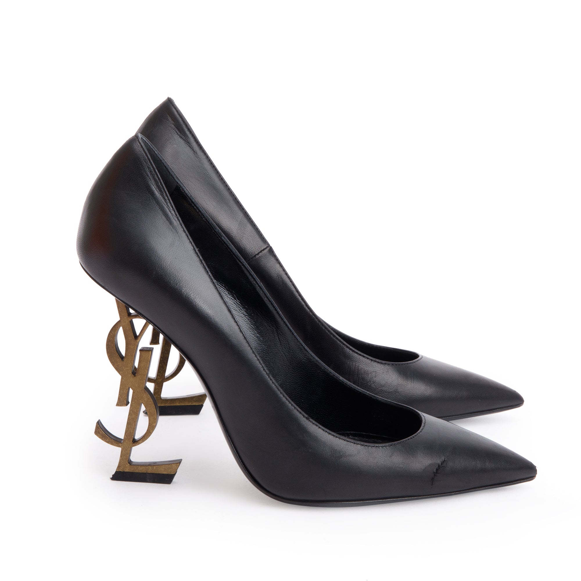 Saint Laurent Black Leather Opyum Pumps, Size 37 w/ Box