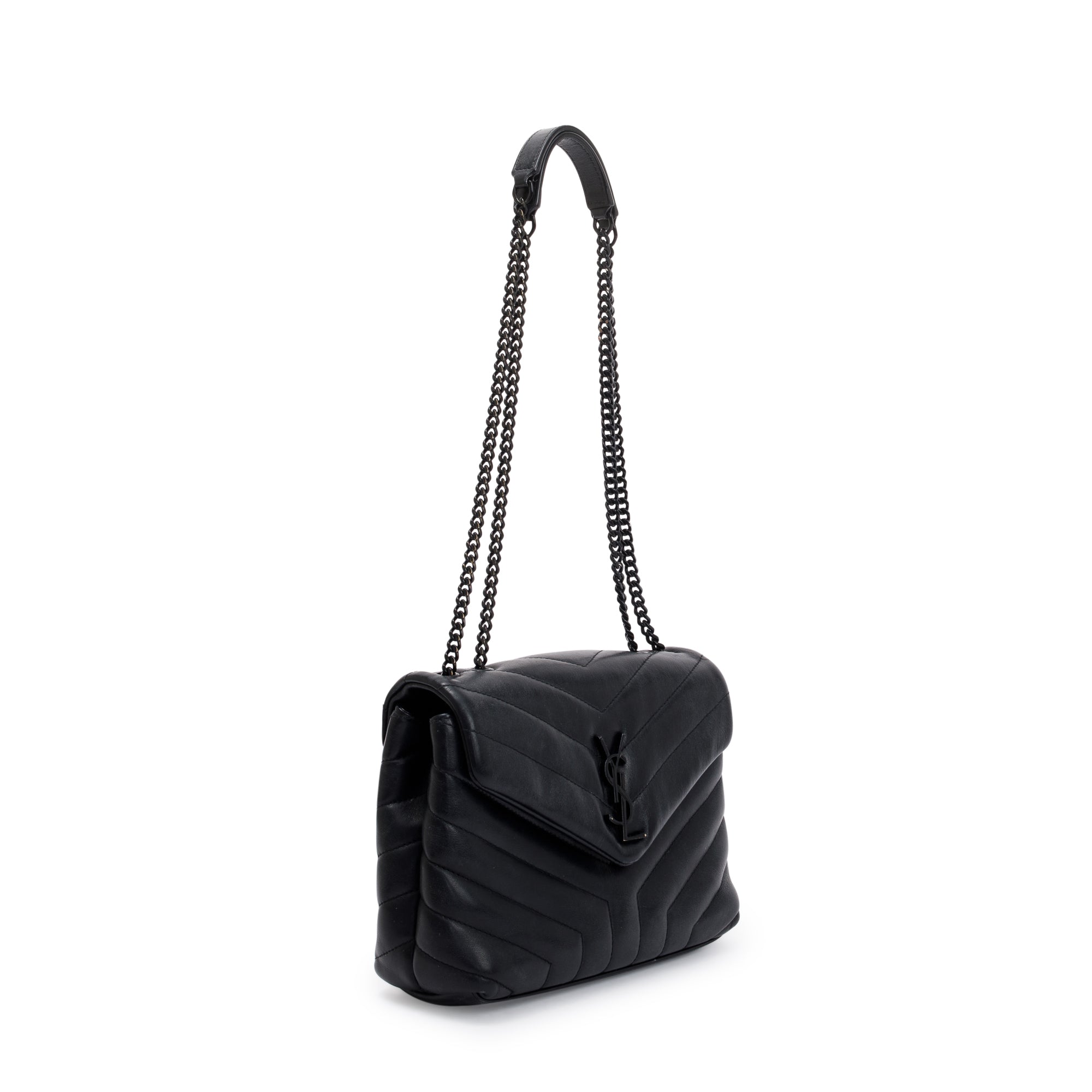 Saint Laurent Black Leather Small Loulou Chain Shoulder Bag