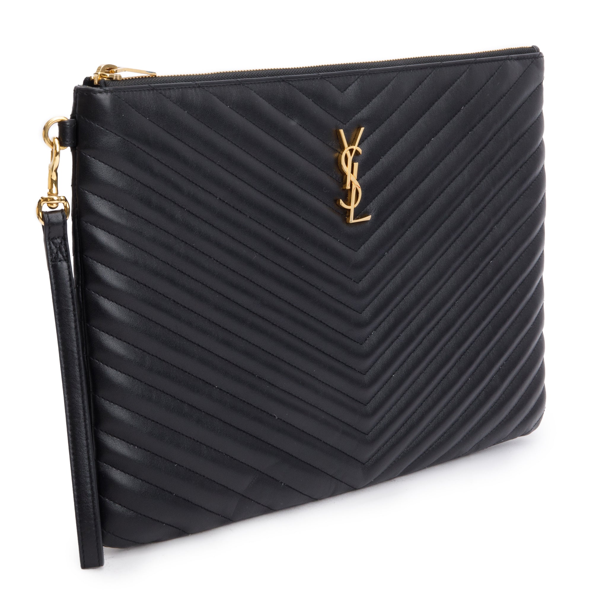 Saint Laurent Black Matelasse Leather Large Document Pouch w/ Box