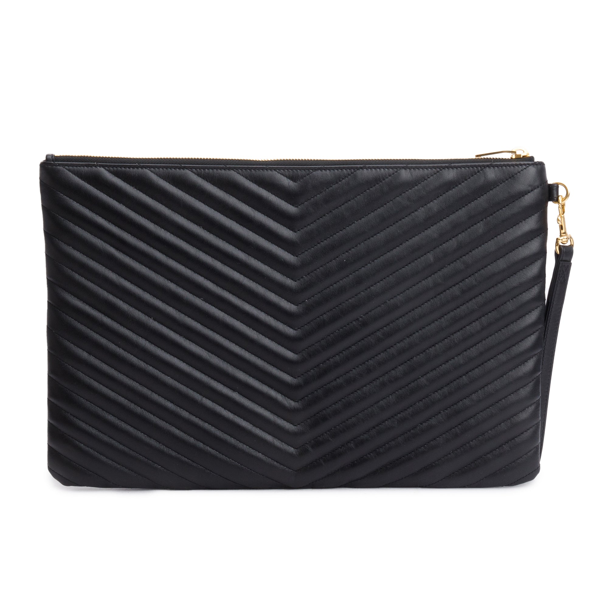 Saint Laurent Black Matelasse Leather Large Document Pouch w/ Box