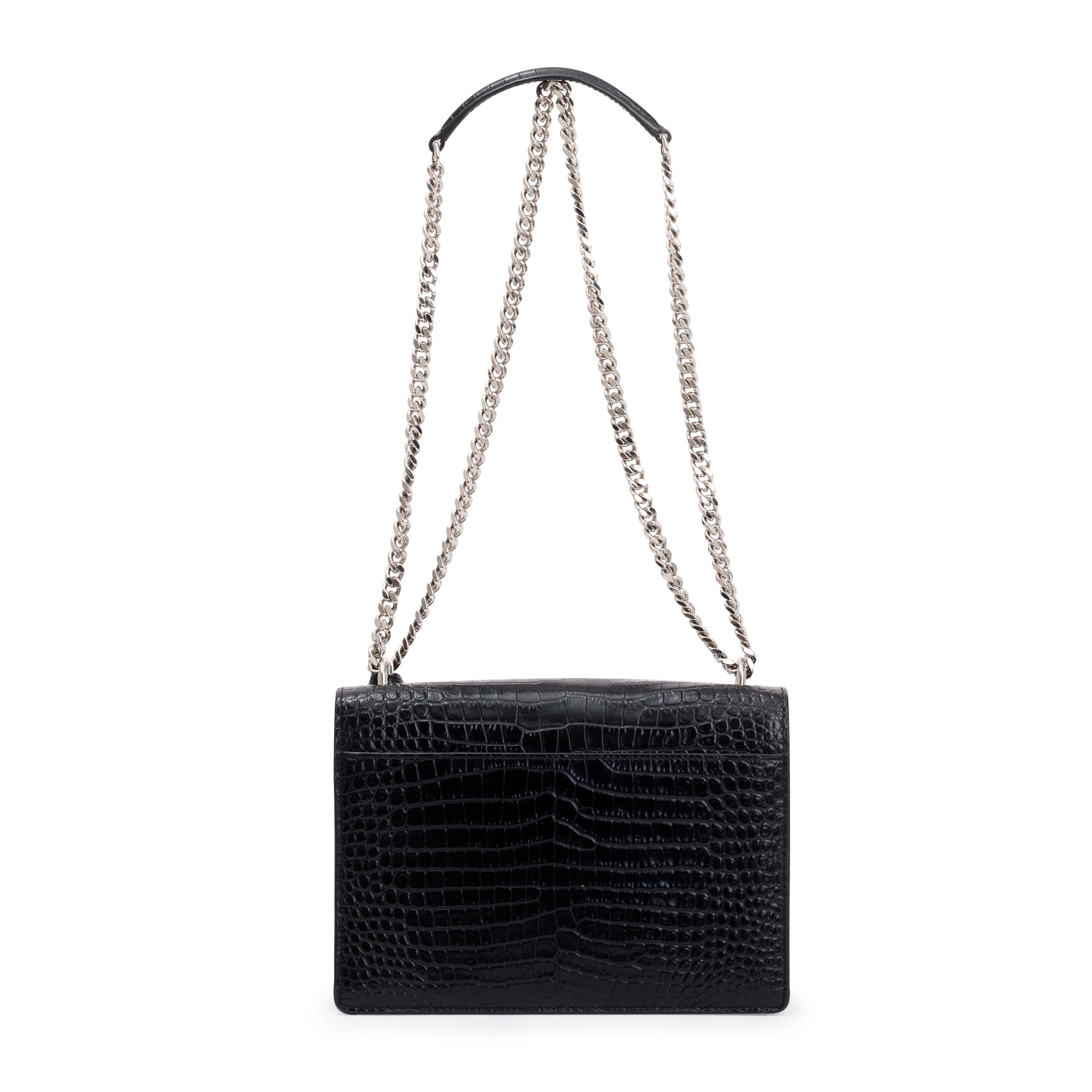 Saint Laurent Black Medium Crocodile Embossed Sunset Bag