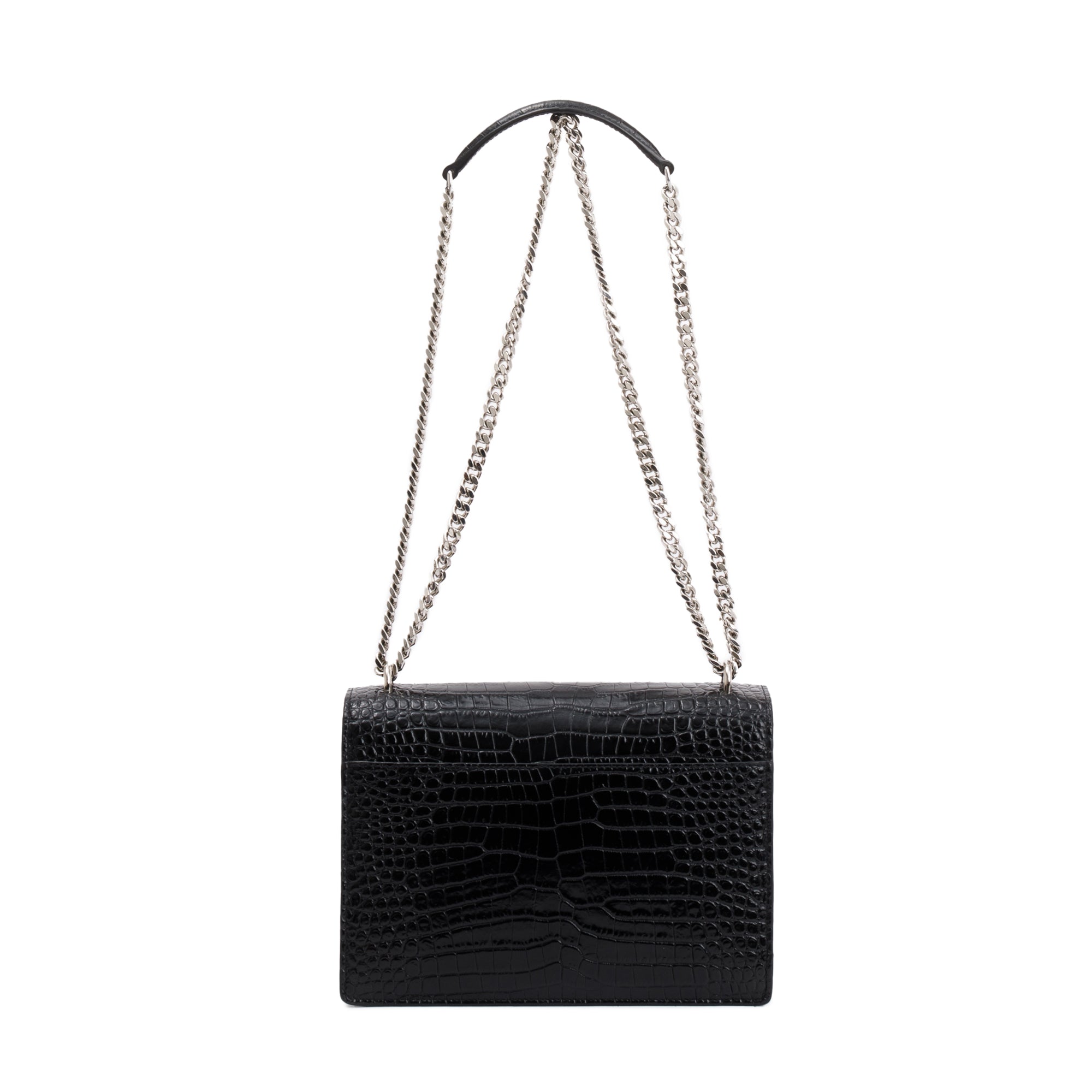 Saint Laurent Black Medium Crocodile Embossed Sunset Bag