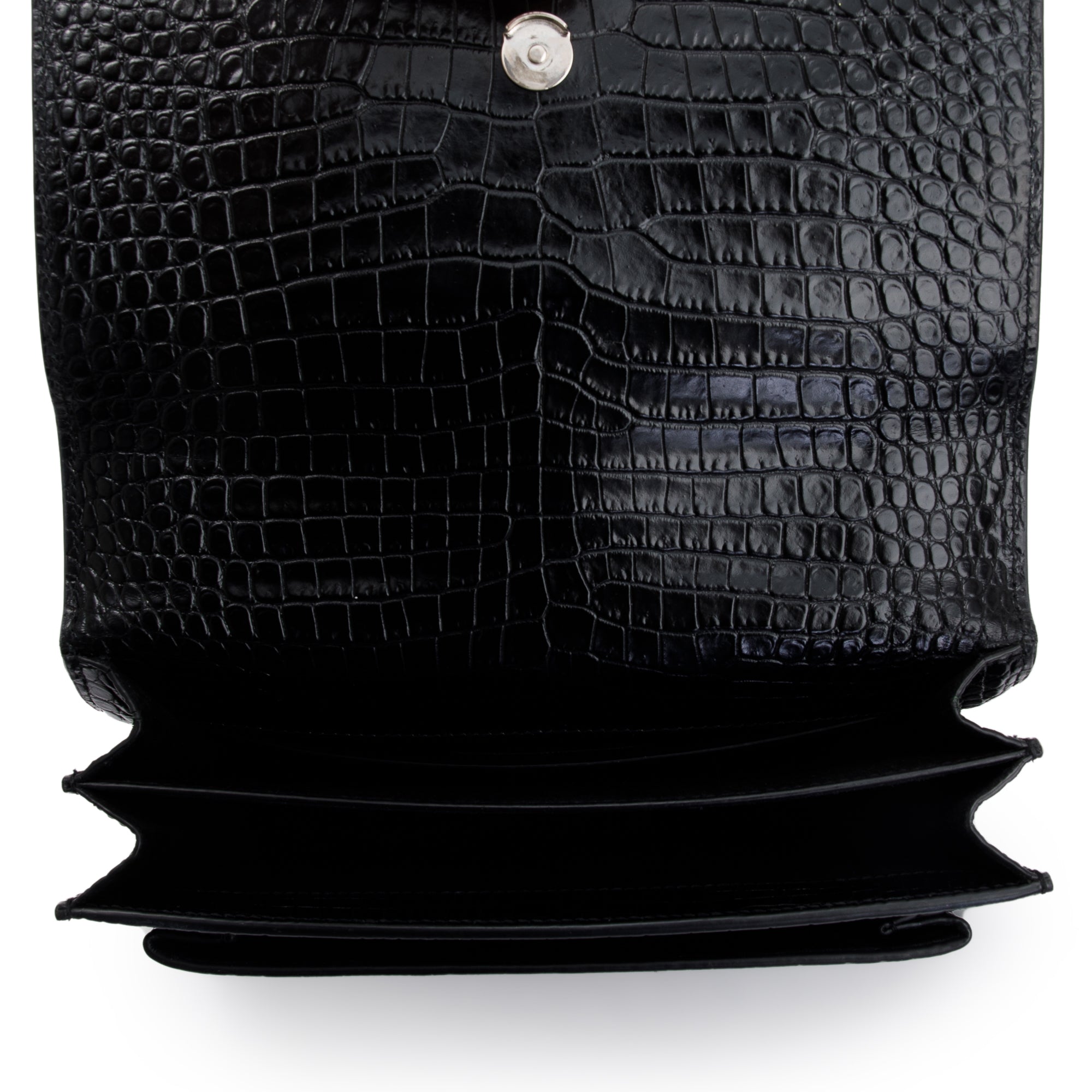 Saint Laurent Black Medium Crocodile Embossed Sunset Bag
