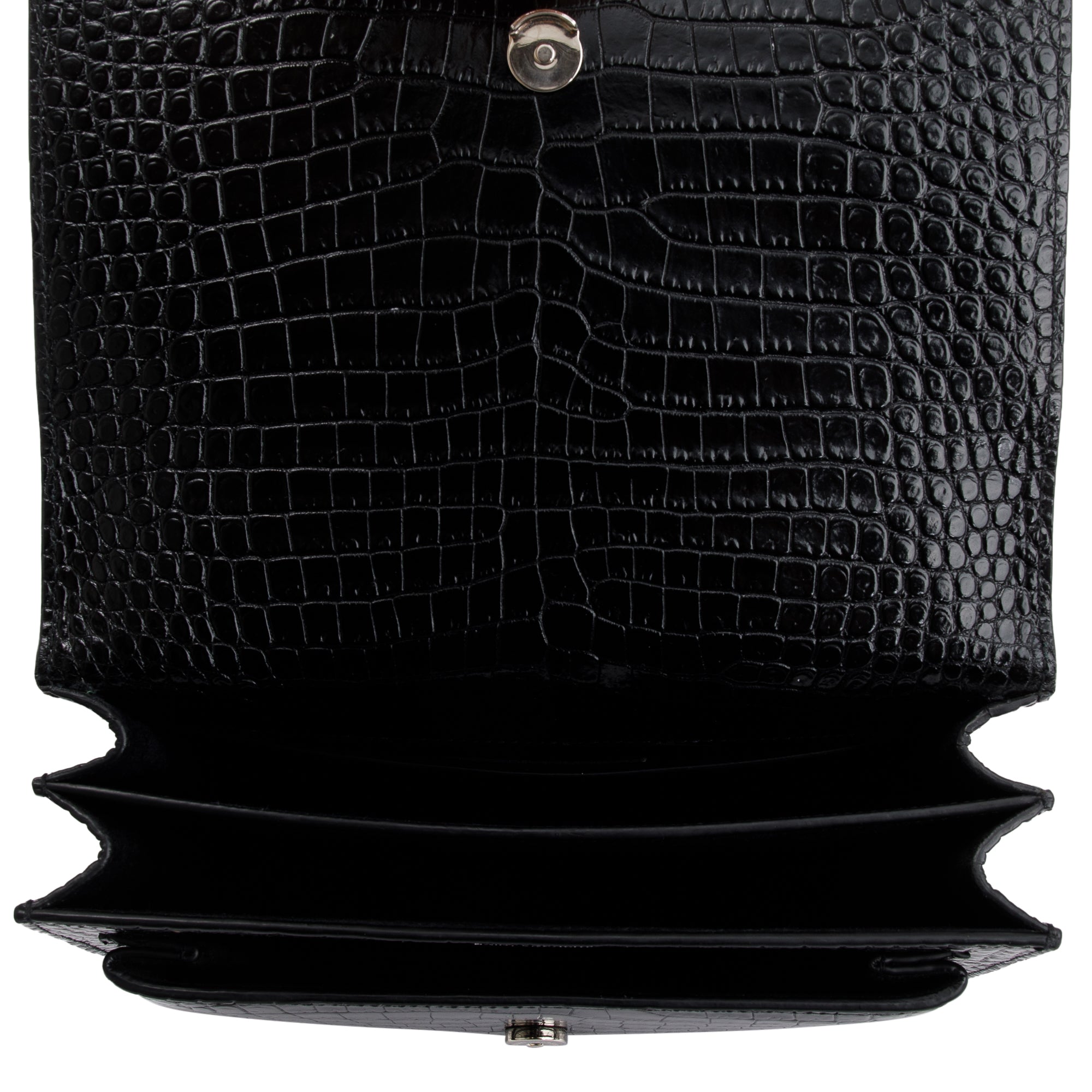Saint Laurent Black Medium Crocodile Embossed Sunset Bag