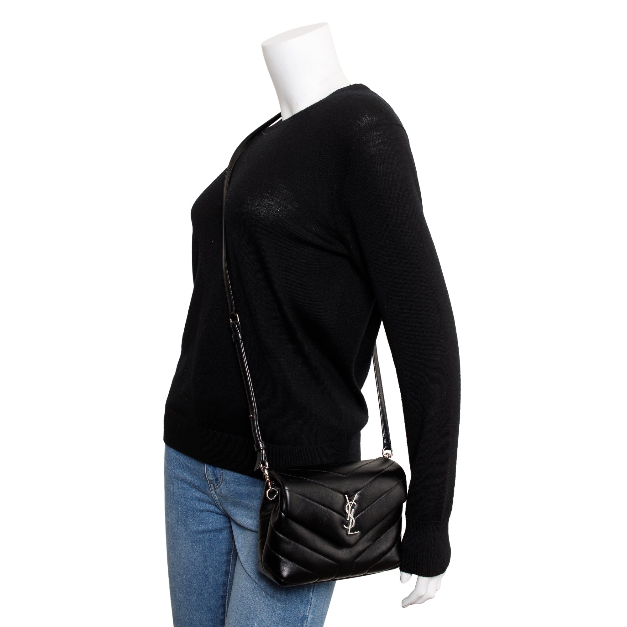 Saint Laurent Black Monogram Matelasse Toy Loulou Crossbody Bag