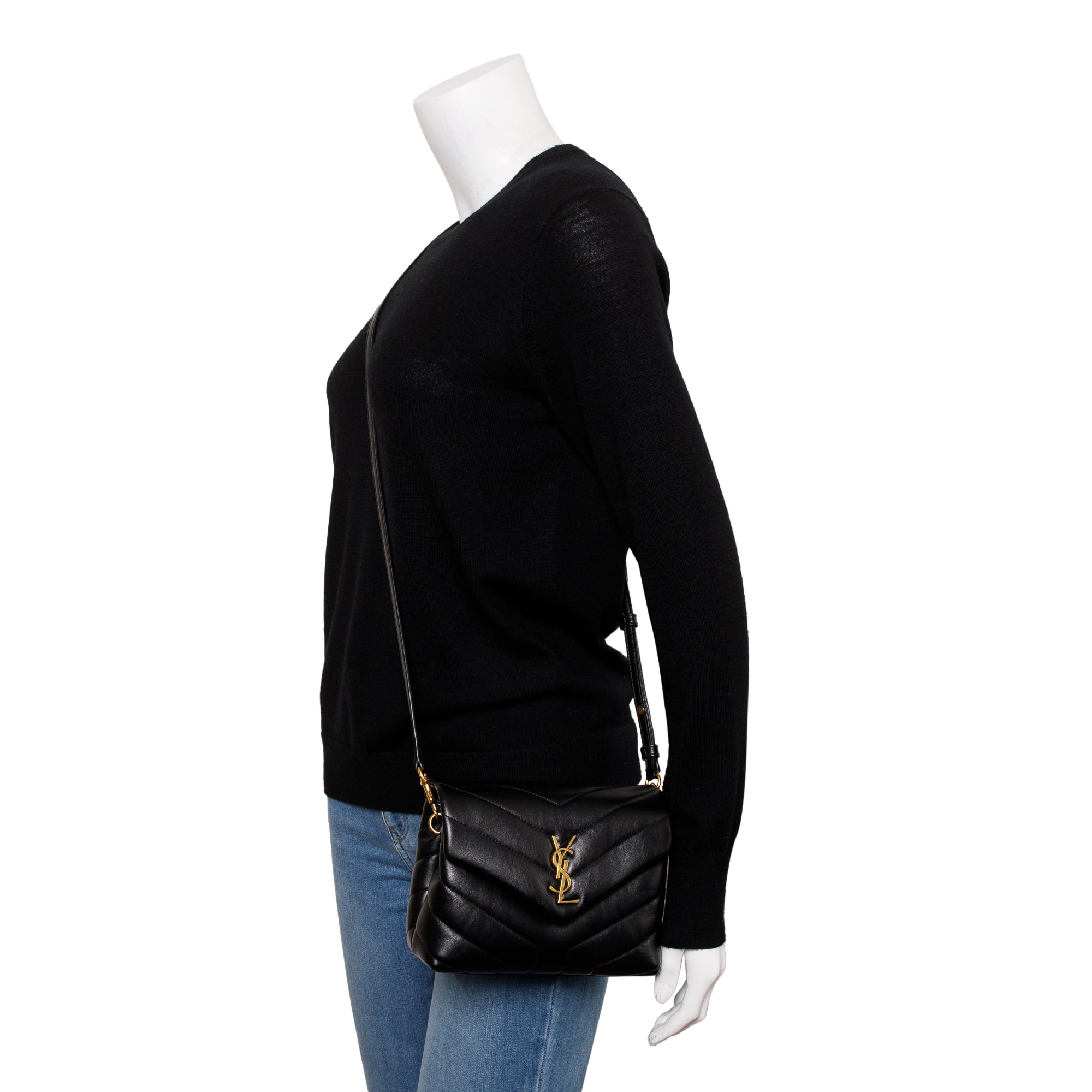 Saint Laurent Black Monogram Matelasse Toy Loulou Crossbody Bag w/ Box