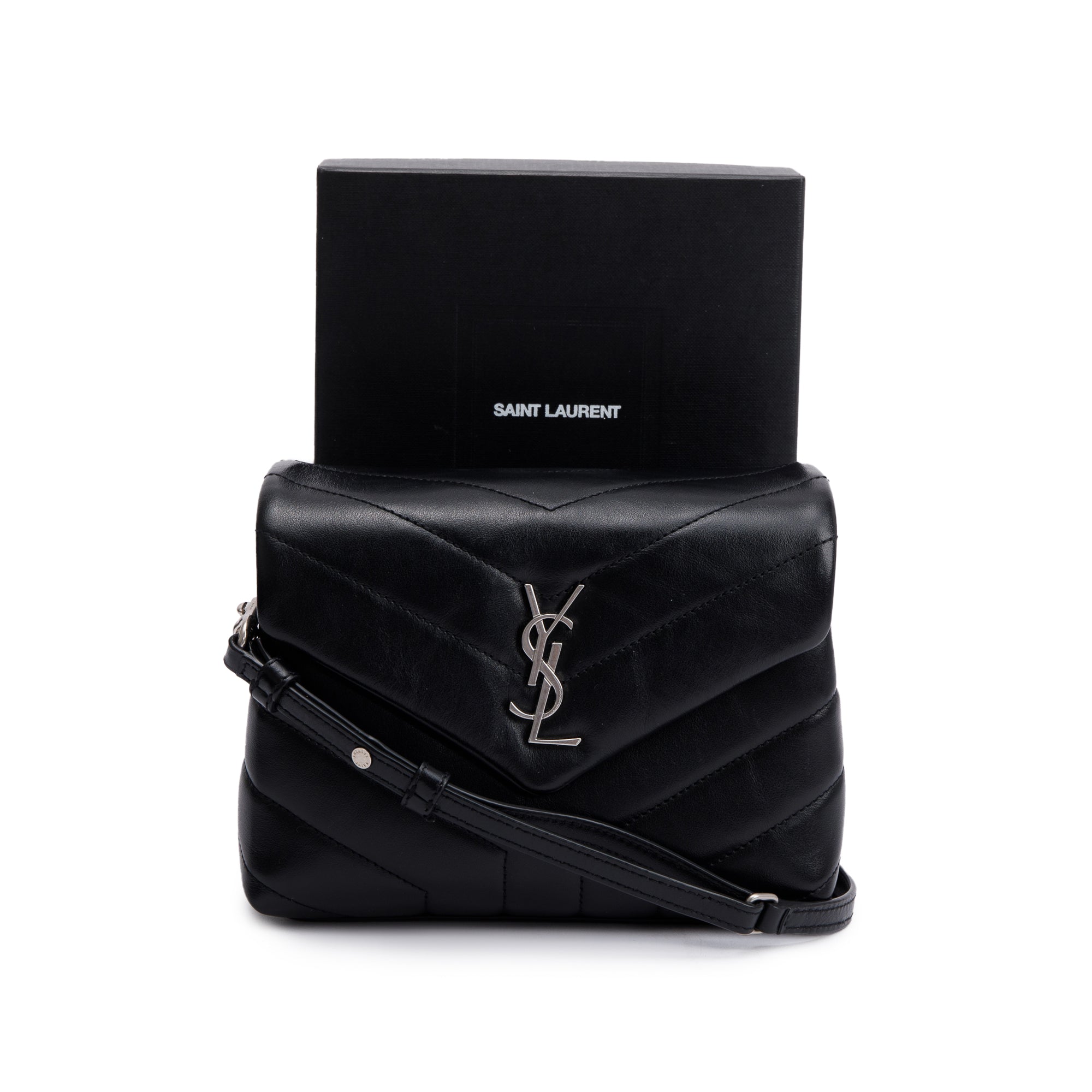 Saint Laurent Black Monogram Matelasse Toy Loulou Crossbody Bag w/ Box