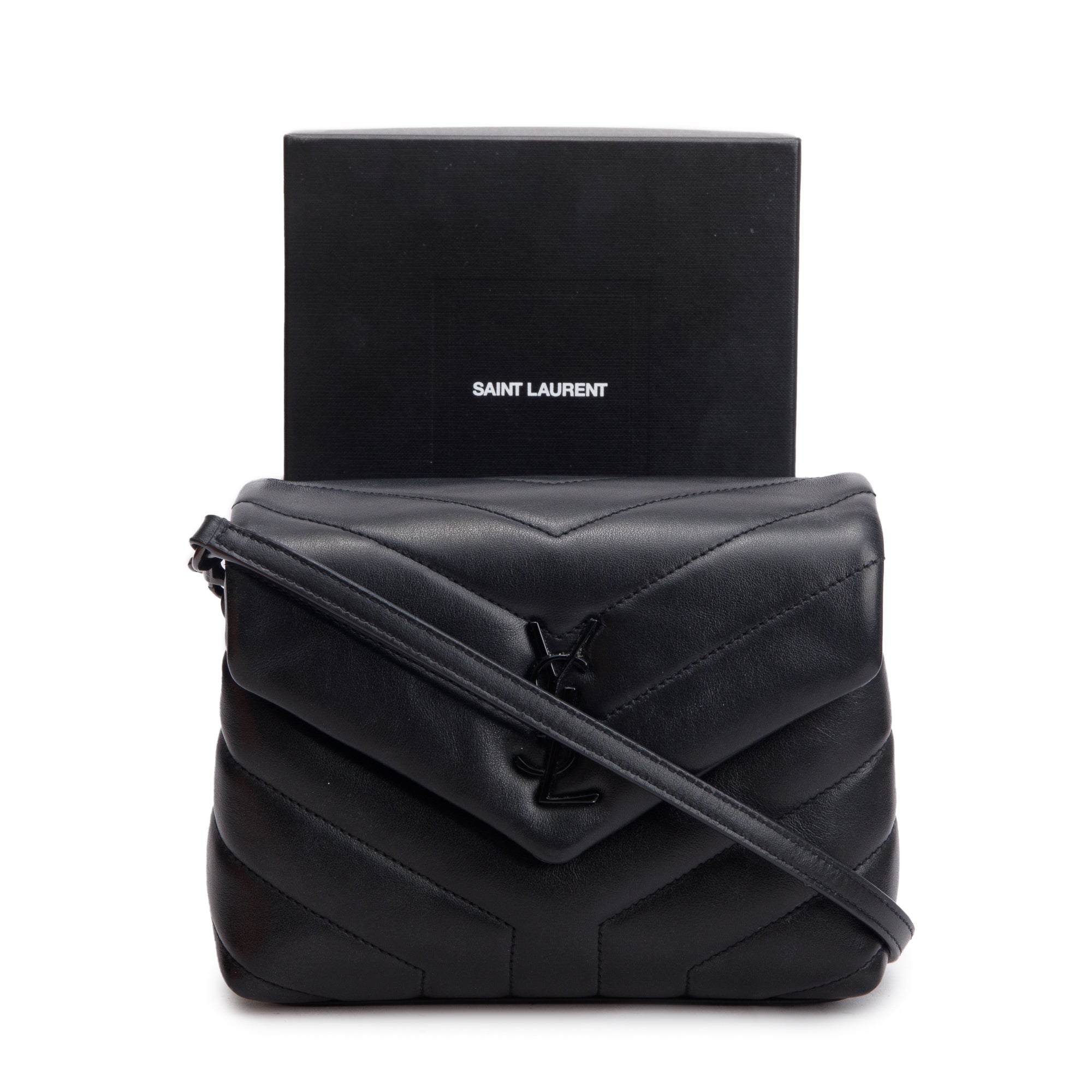 Saint Laurent Black Monogram Matelasse Toy Loulou Crossbody Bag w/ Box