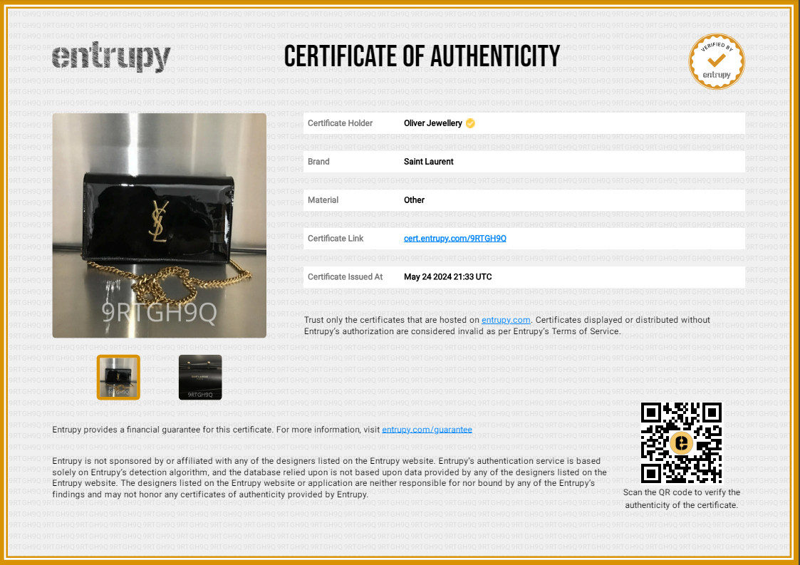 Saint Laurent Black Patent Leather Cassandre Wallet on Chain