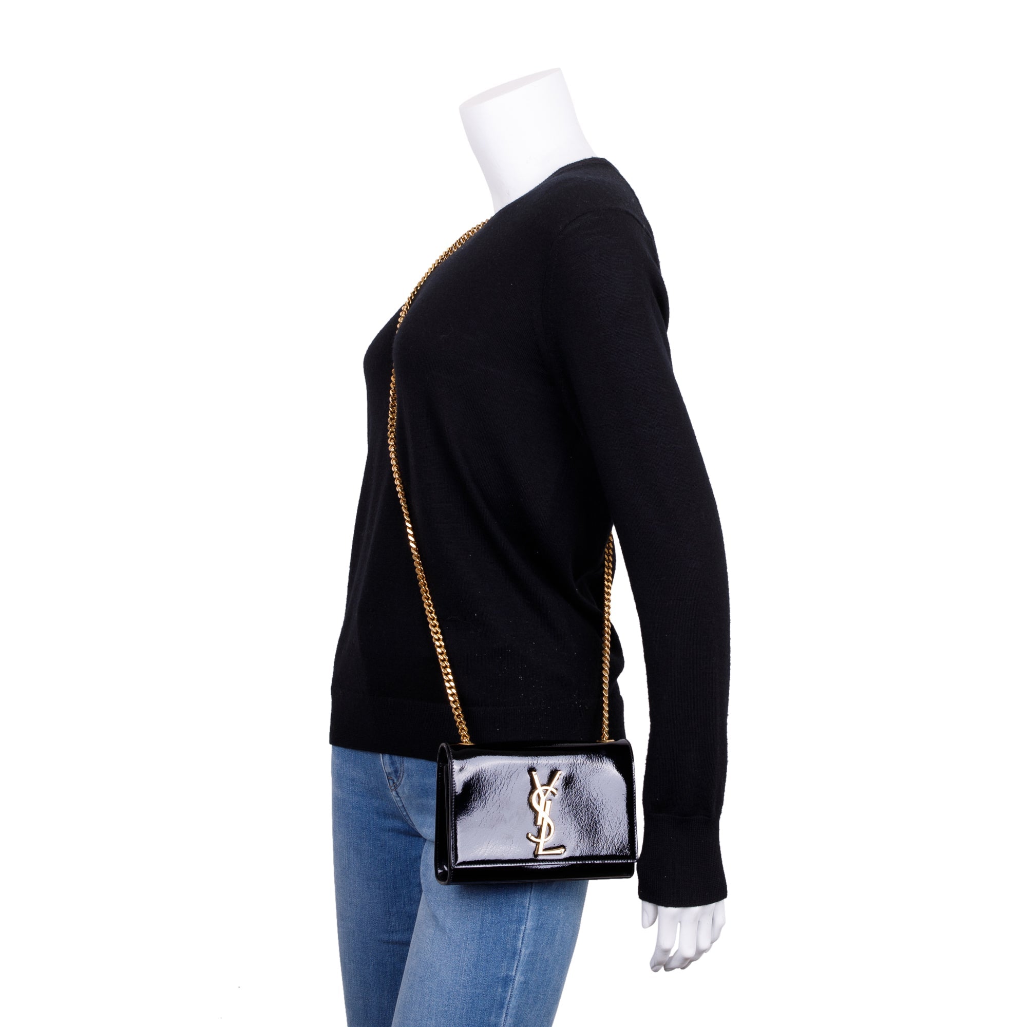 Saint Laurent Black Patent Leather Mini Monogram Kate Bag