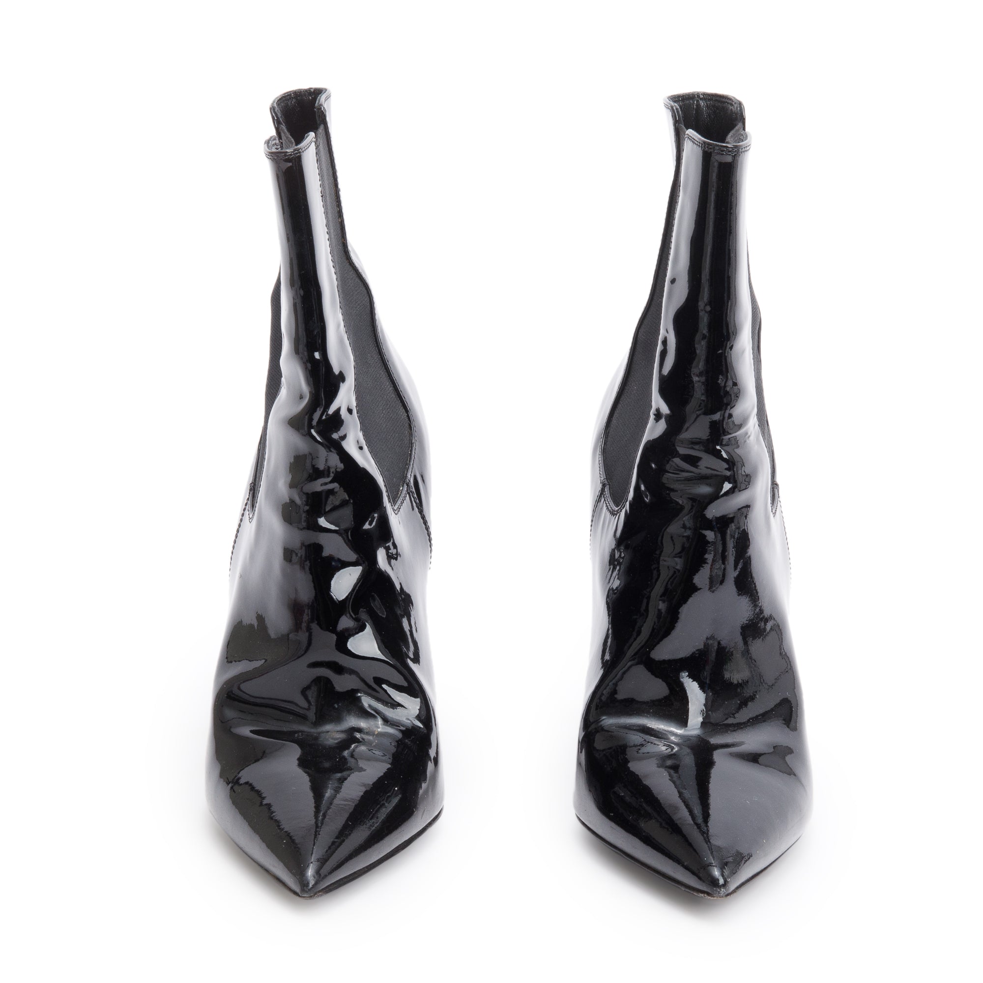Saint Laurent Black Patent Leather Opyum Booties, Size 37.5