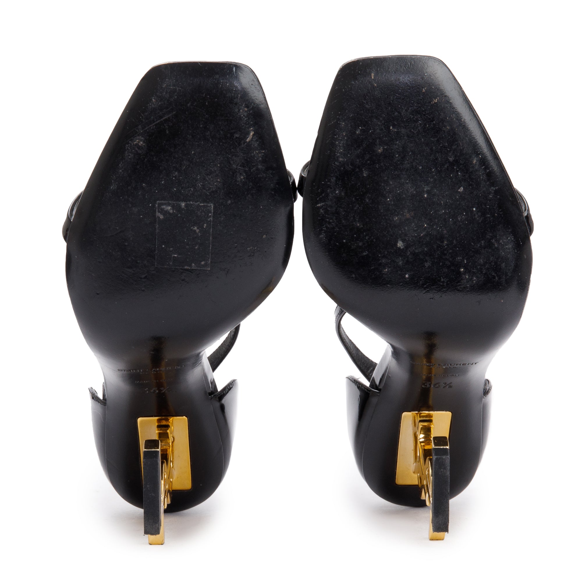 Saint Laurent Black Patent Leather Opyum Sandals, Size 36.5