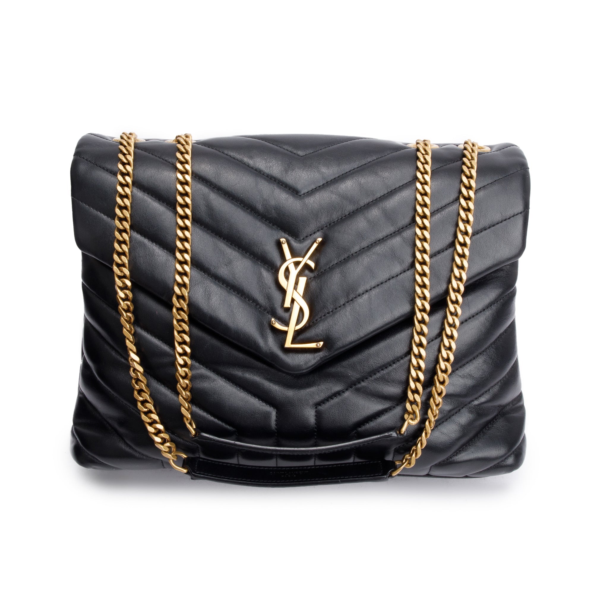 Saint Laurent Black Quilted Calfskin Leather Medium Loulou Shoulder Bag