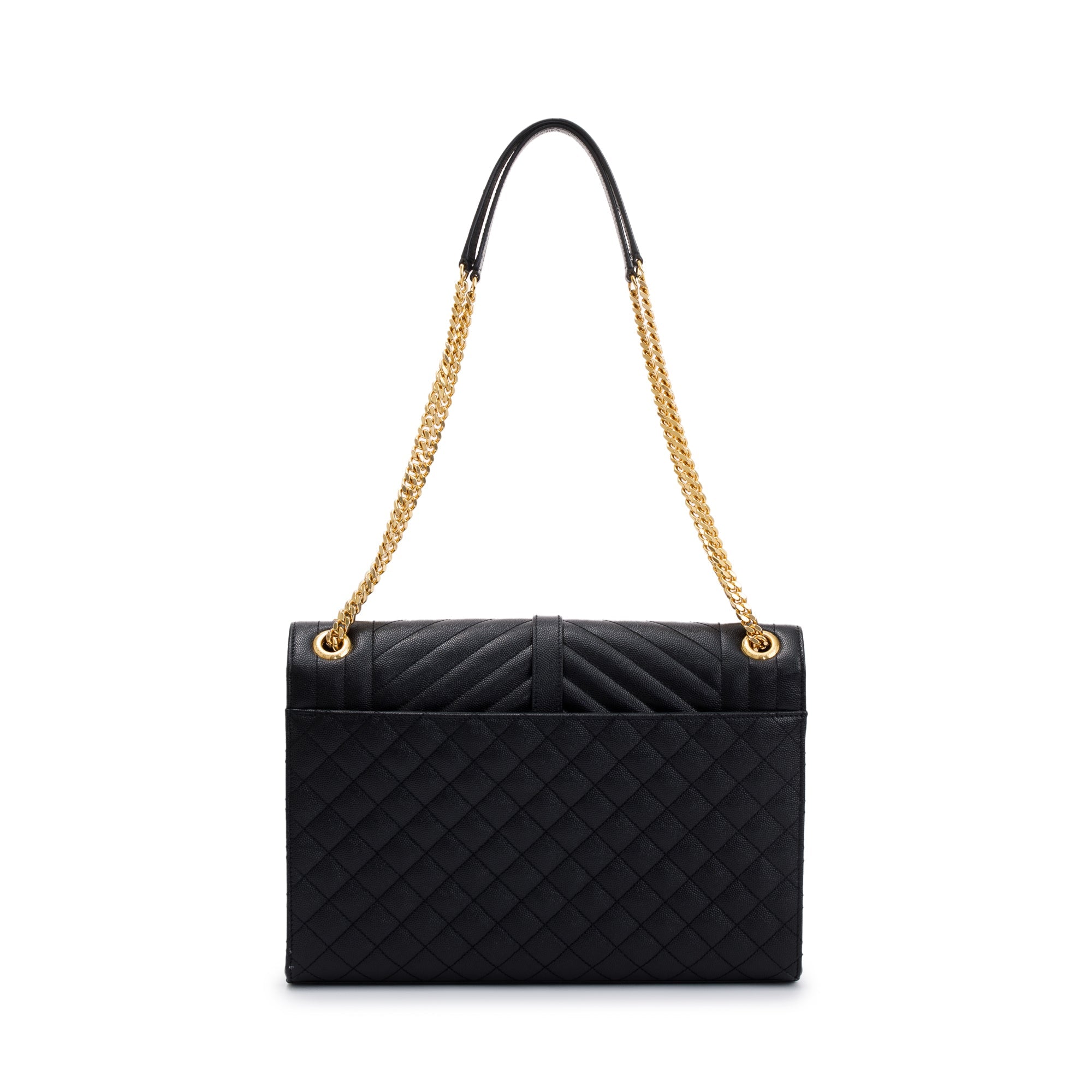 Saint Laurent Black Quilted Grain De Poudre Leather Large Envelope Chain Bag