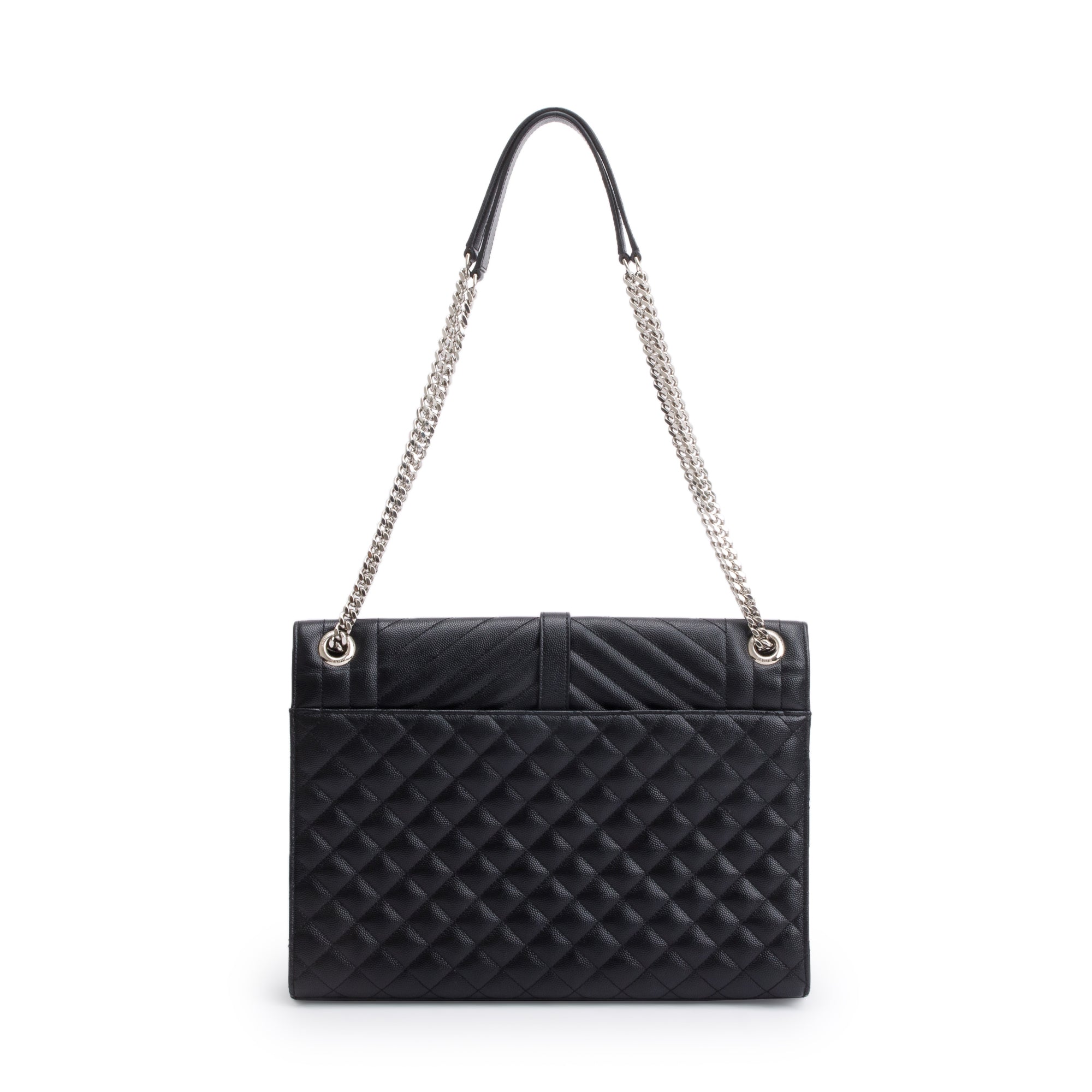 Saint Laurent Black Quilted Grain De Poudre Leather Large Envelope Chain Bag