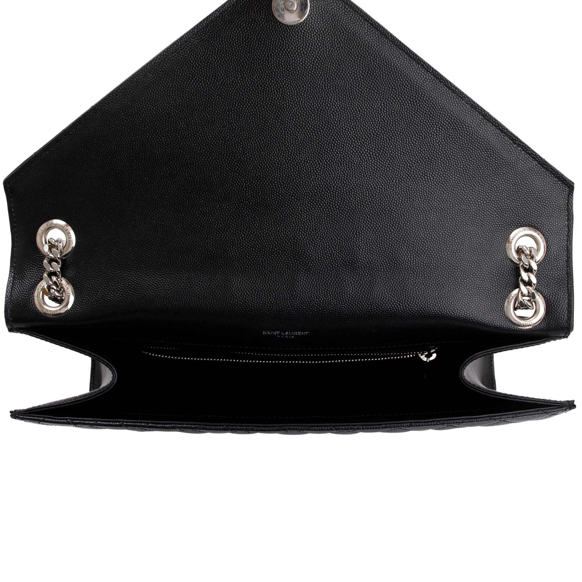 Saint Laurent Black Quilted Grain De Poudre Leather Large Envelope Chain Bag