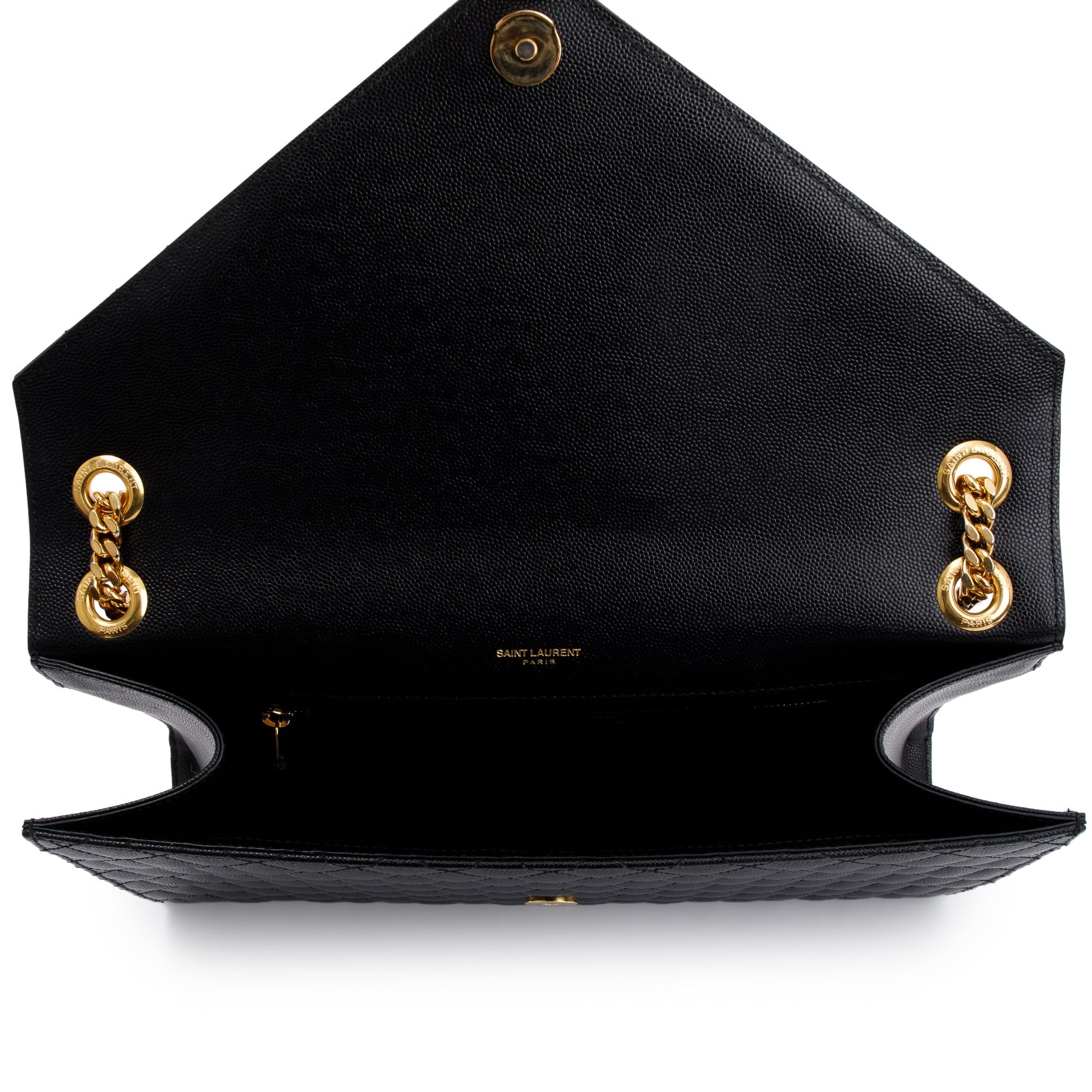 Saint Laurent Black Quilted Grain De Poudre Leather Large Envelope Chain Bag