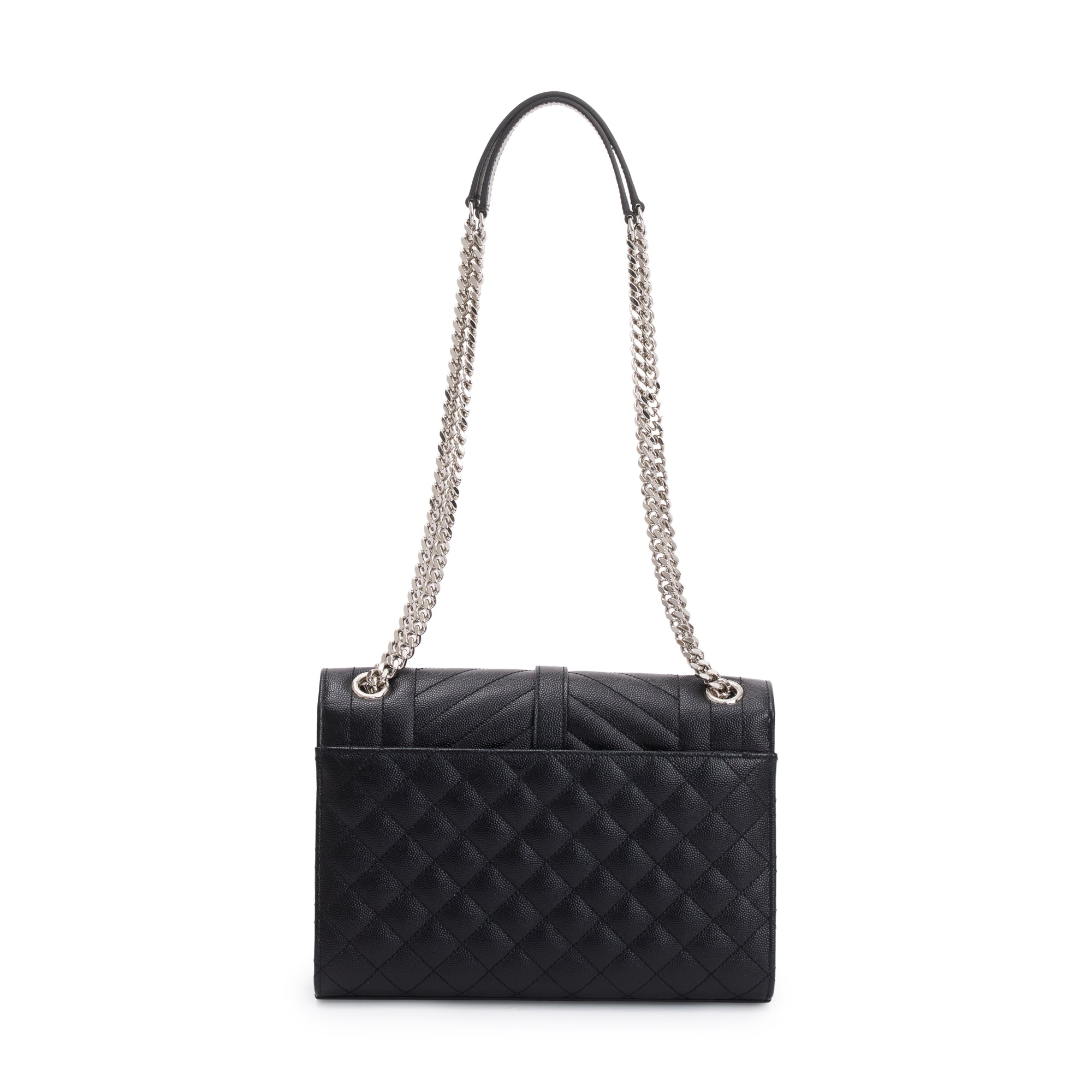 Saint Laurent Black Quilted Grain De Poudre Leather Medium Envelope Chain Bag