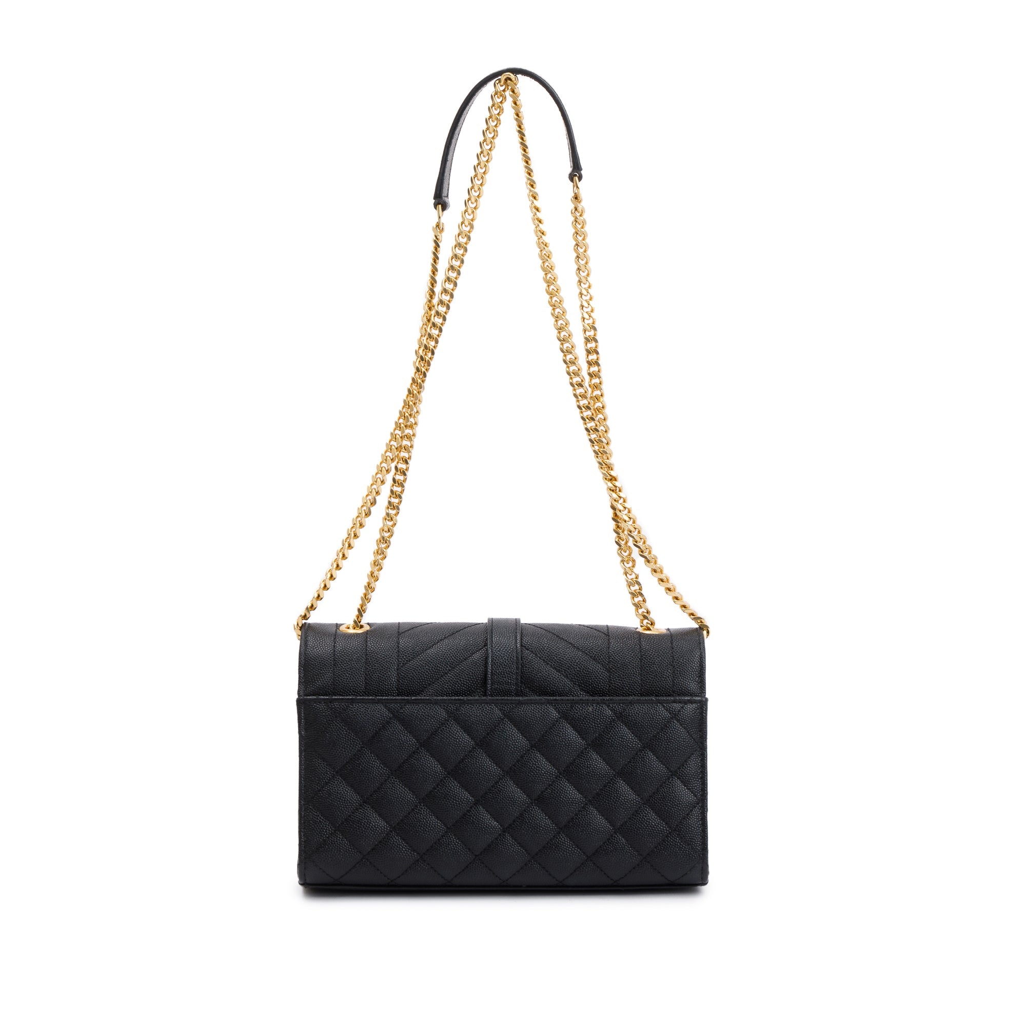 Saint Laurent Black Quilted Grain De Poudre Leather Small Envelope Chain Bag w/ Box