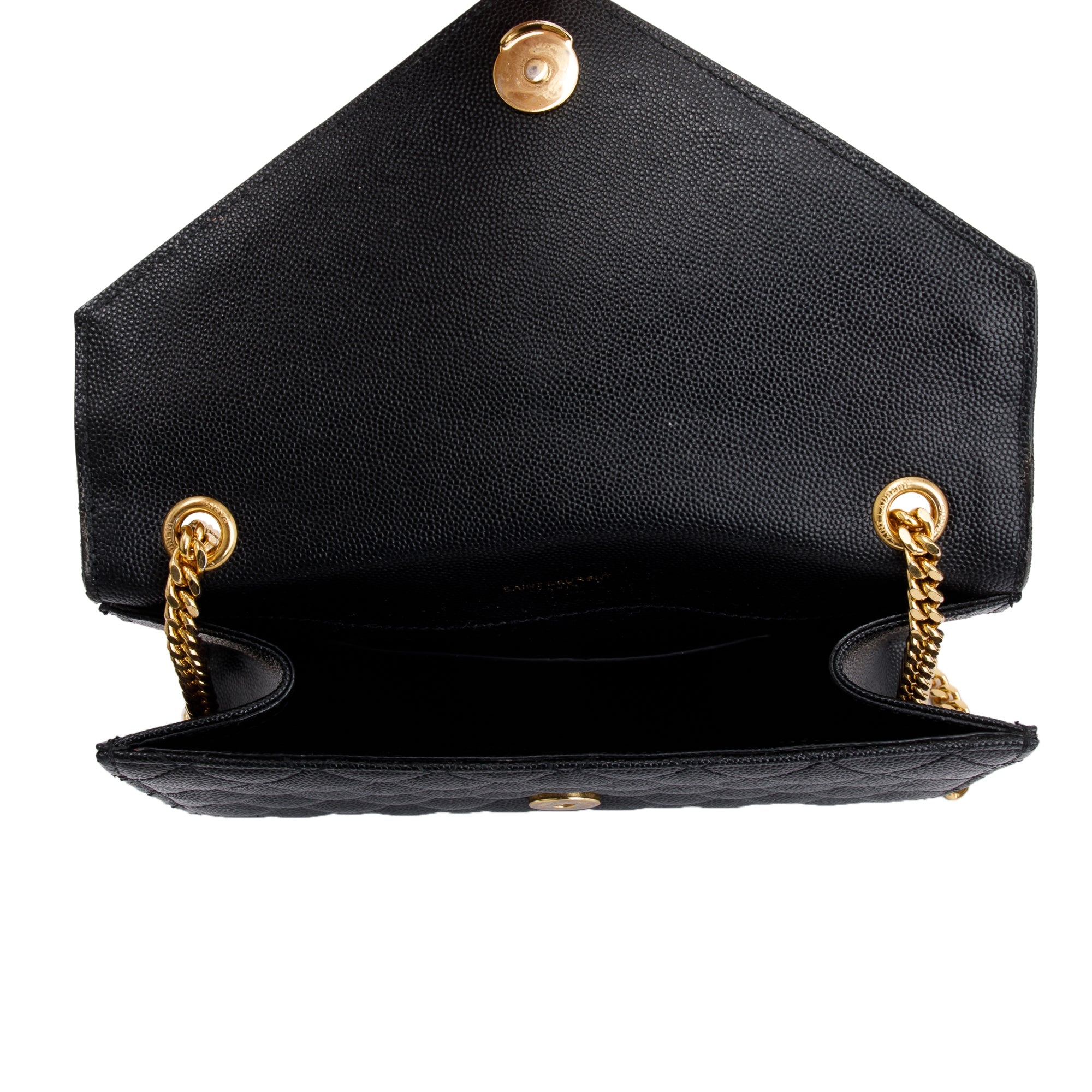 Saint Laurent Black Quilted Grain De Poudre Leather Small Envelope Chain Bag w/ Box