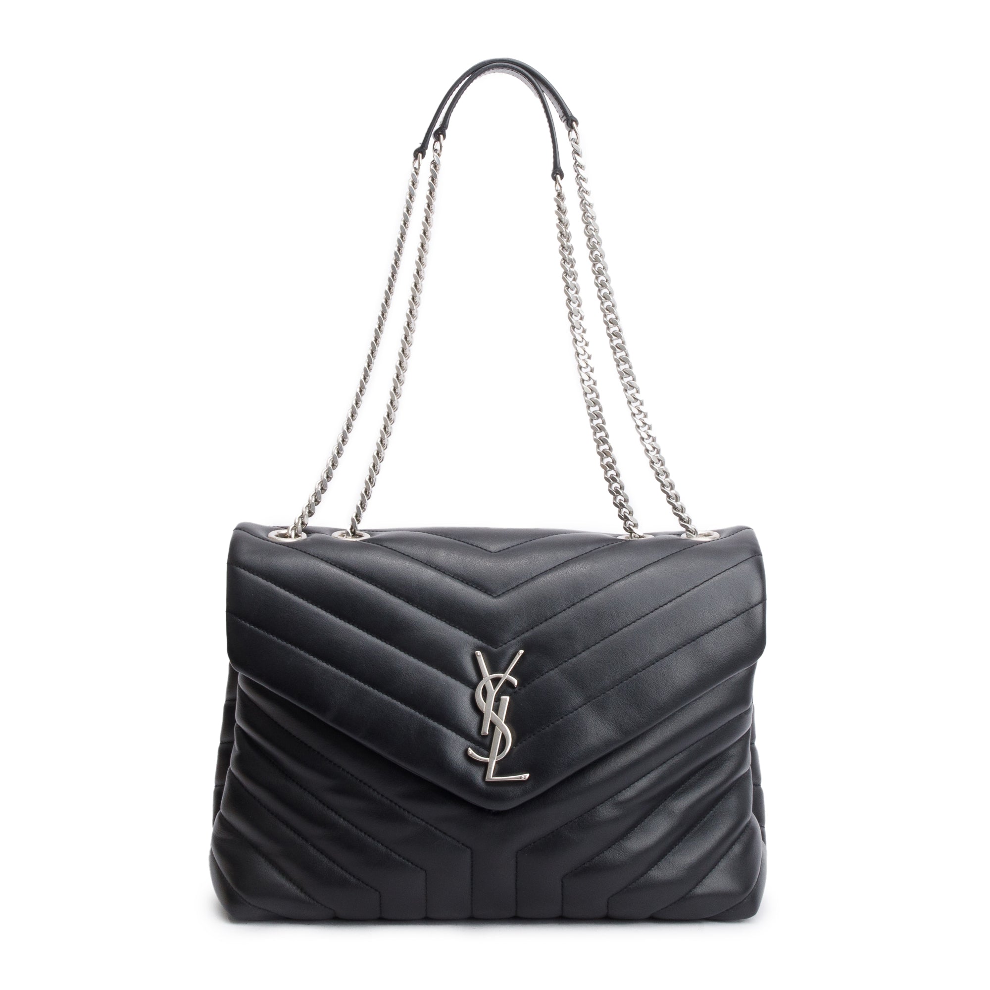 Saint Laurent Black Quilted Leather Medium Loulou Monogram Shoulder Bag