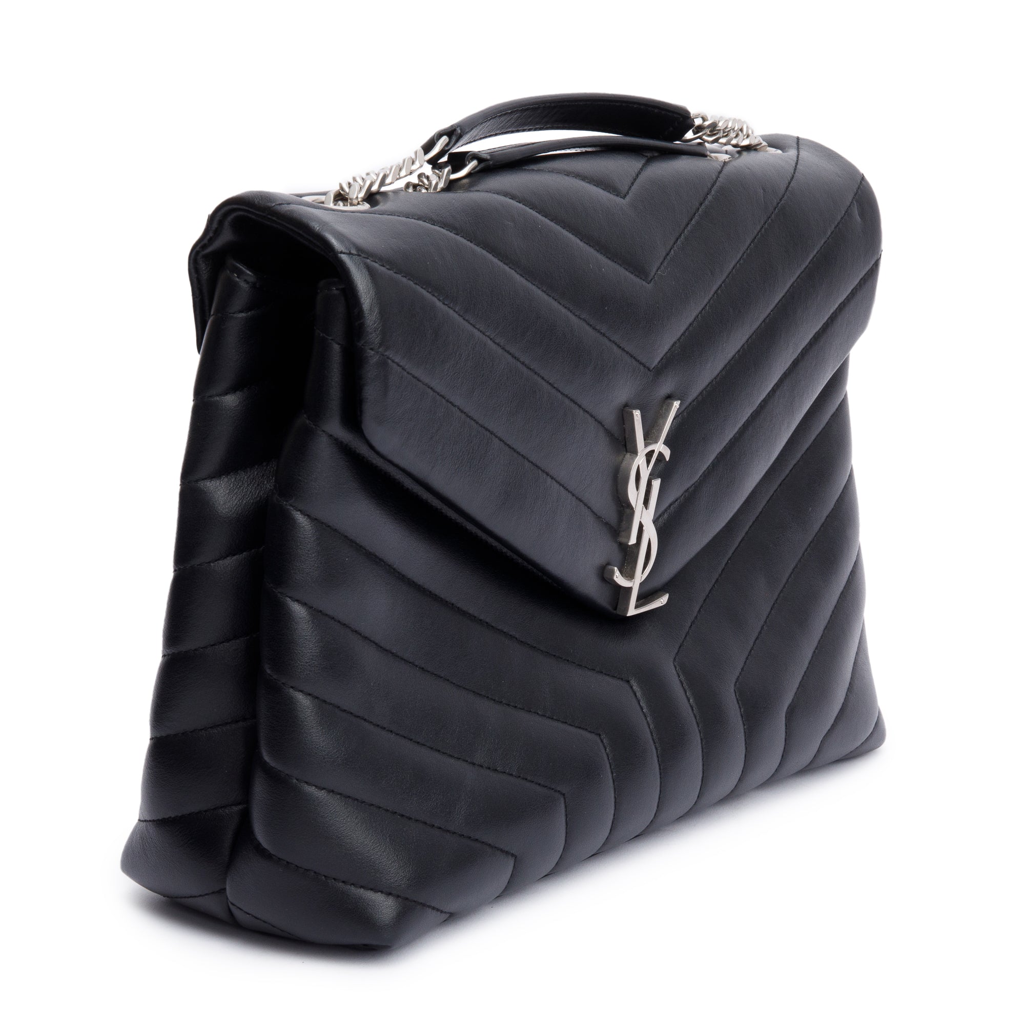 Saint Laurent Black Quilted Leather Medium Loulou Monogram Shoulder Bag