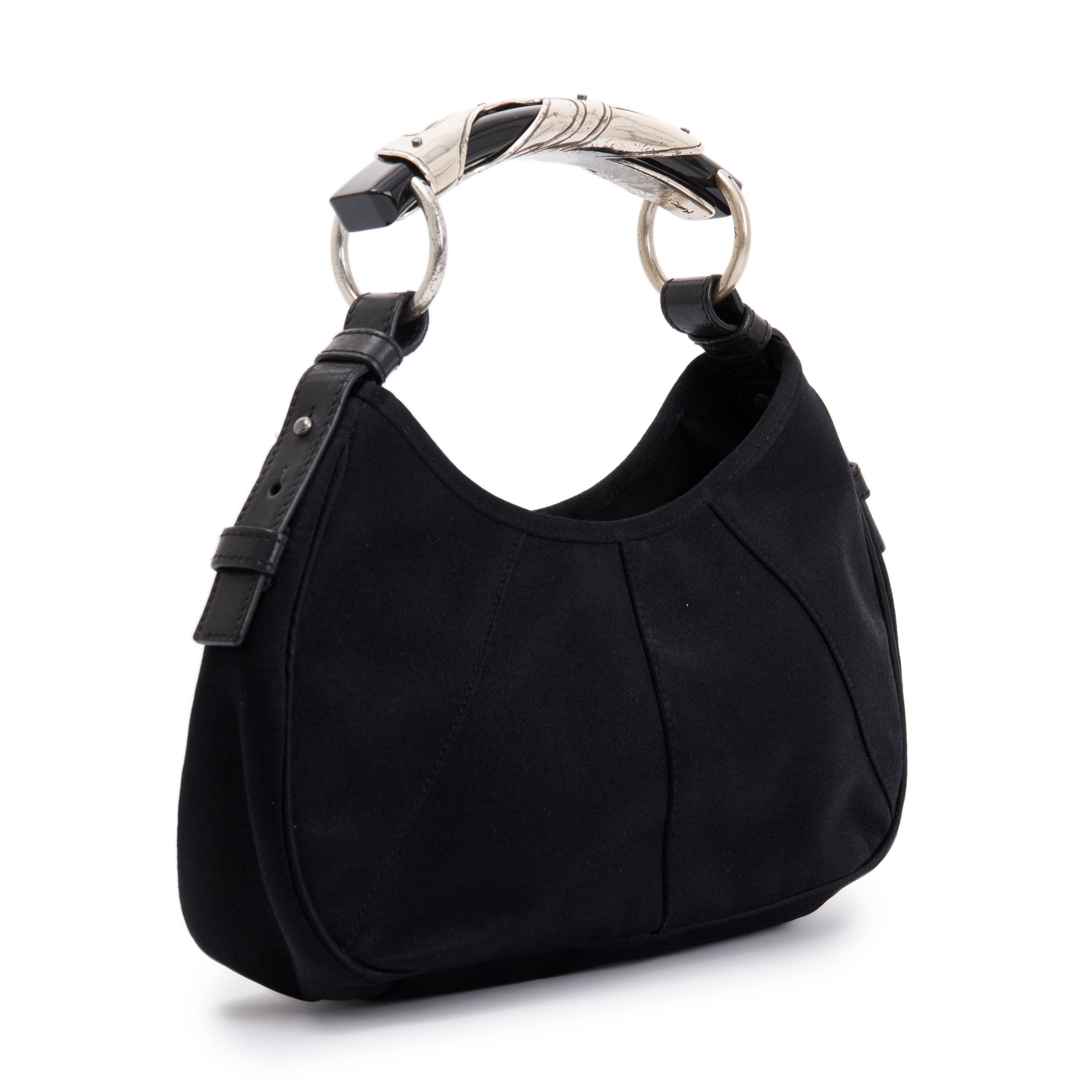 Saint Laurent Black Satin Mombasa Horn Hobo