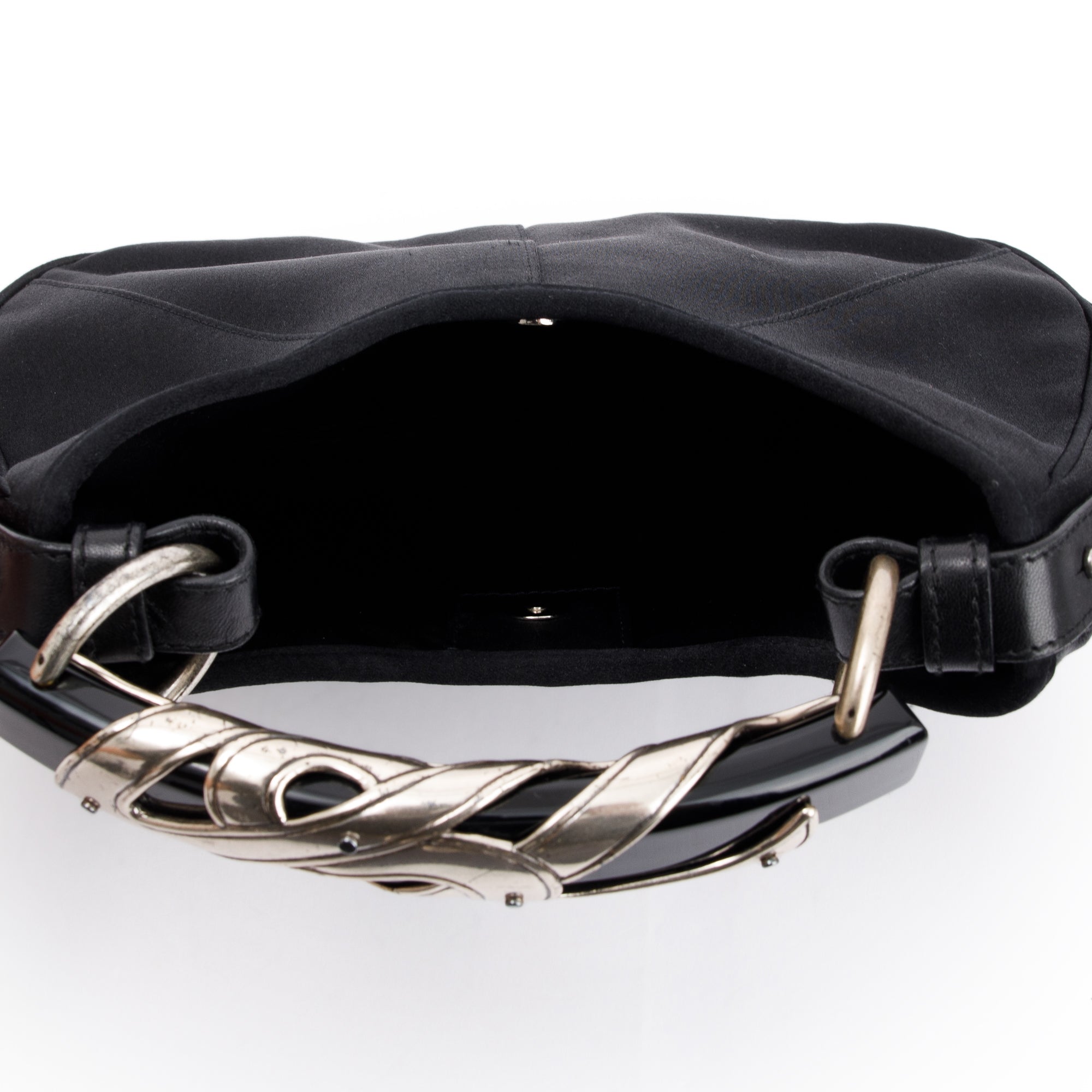 Saint Laurent Black Satin Mombasa Horn Hobo