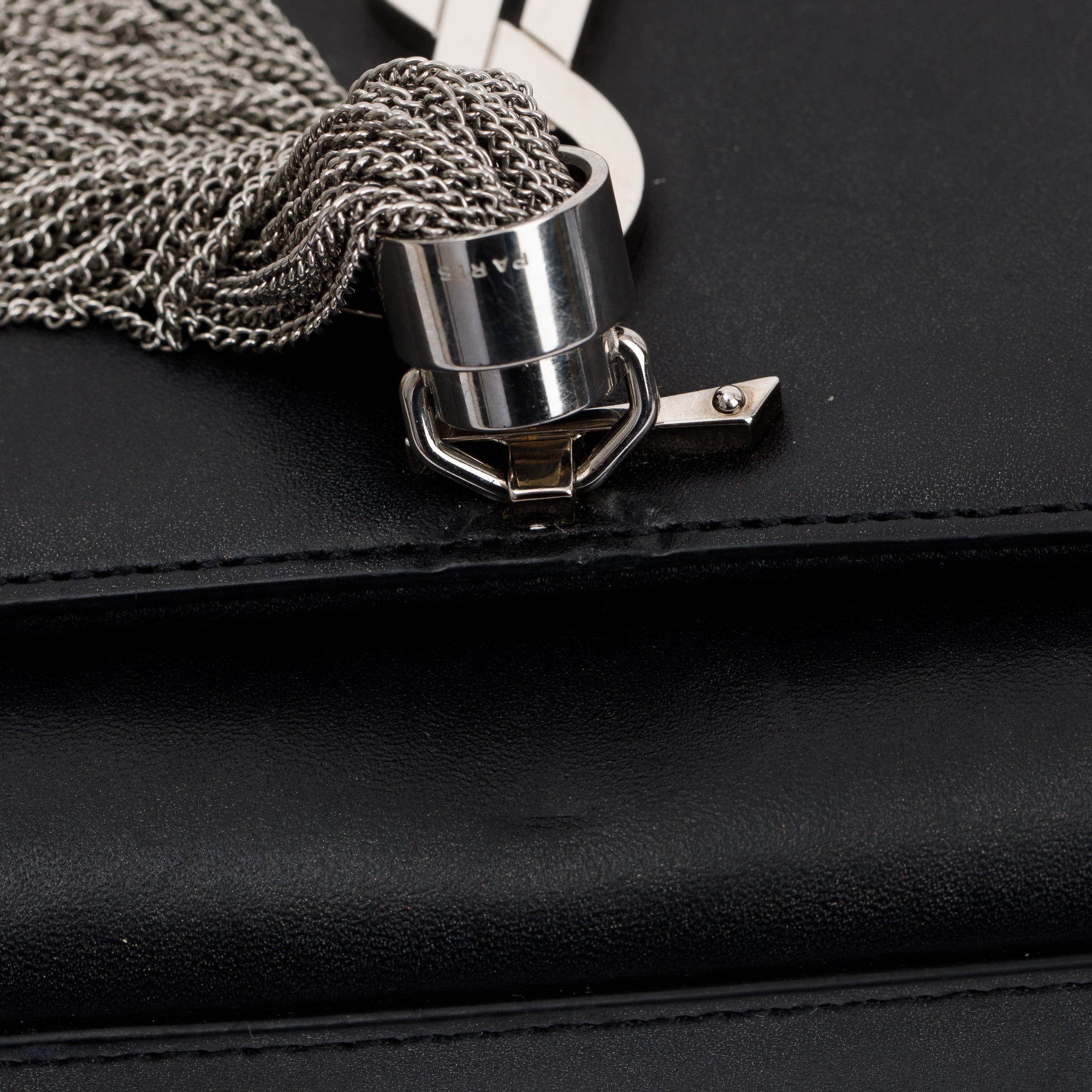 Saint Laurent Black Smooth Calfskin Leather Small Classic Monogram Kate Tassel Chain Bag