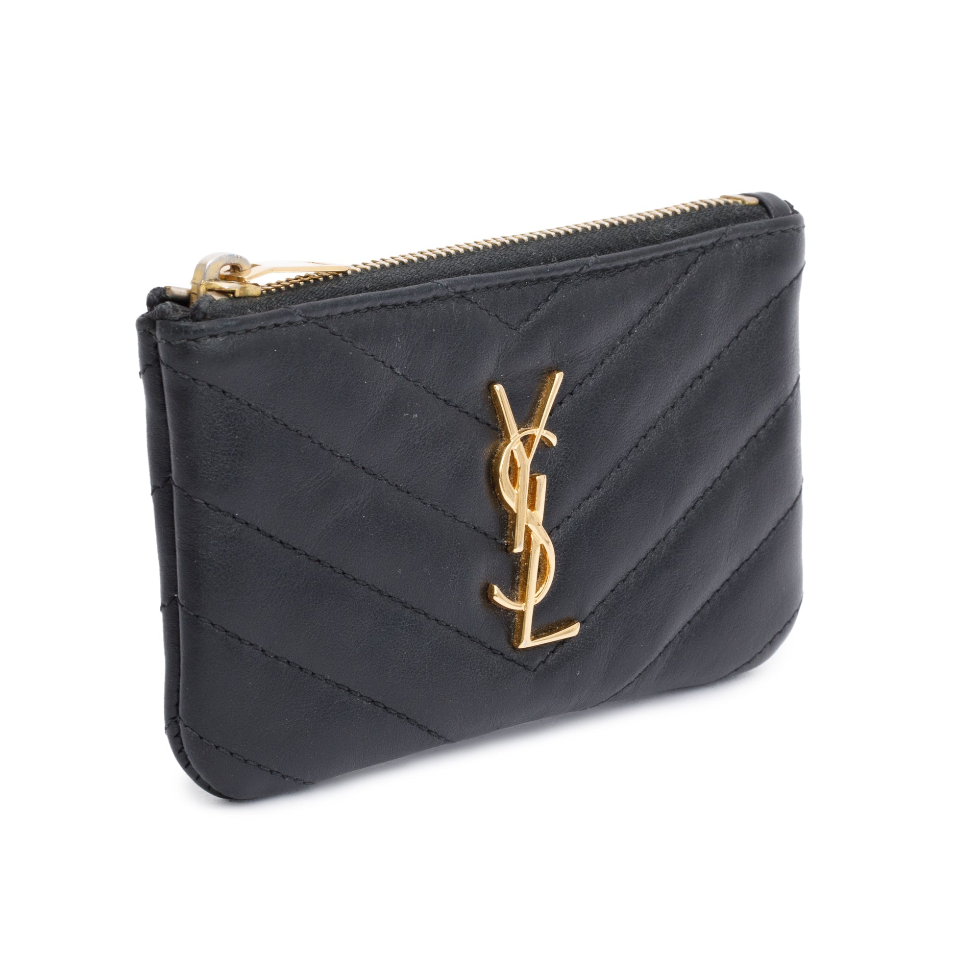 Saint Laurent Black Smooth Leather Cassandre Matelasse Key Pouch