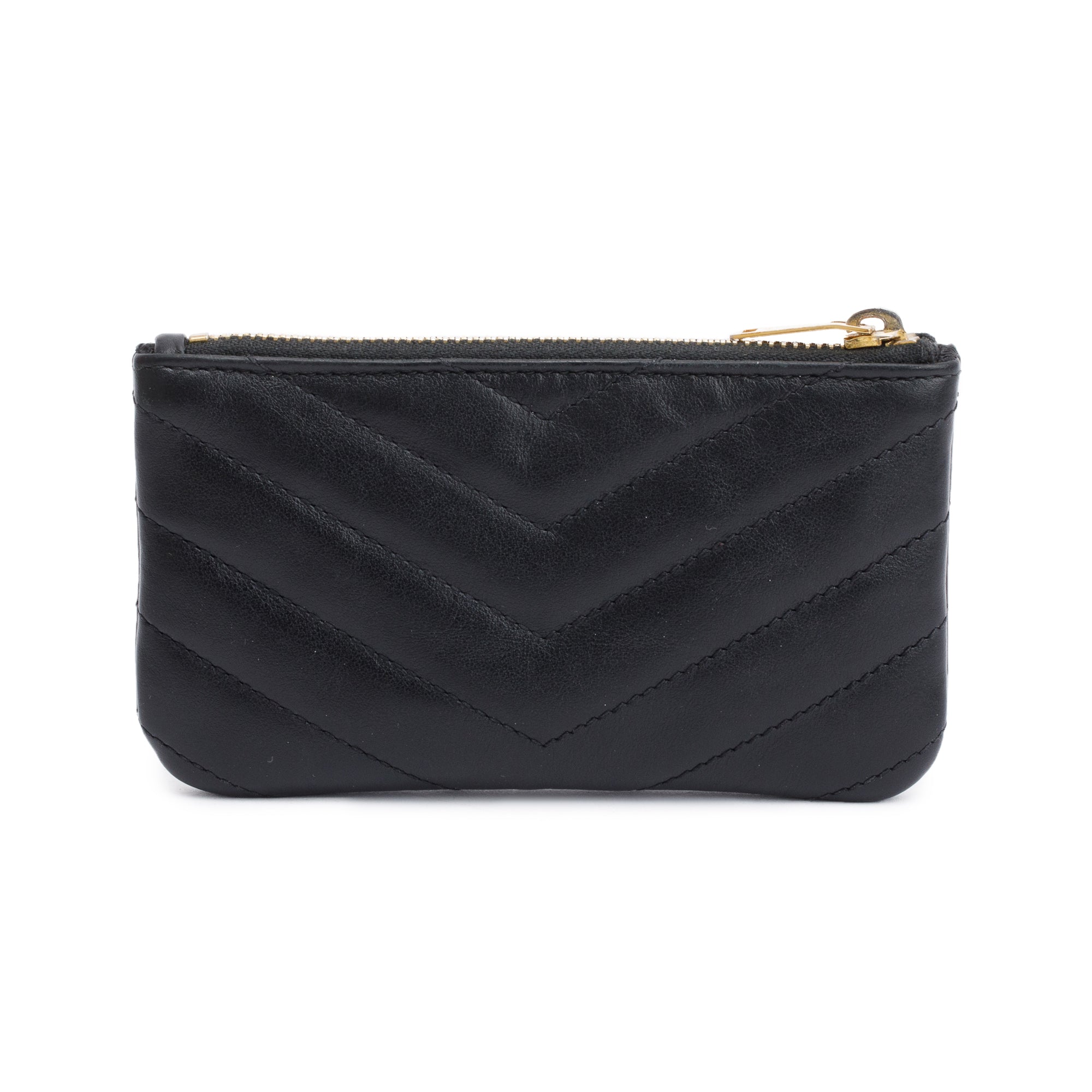 Saint Laurent Black Smooth Leather Cassandre Matelasse Key Pouch