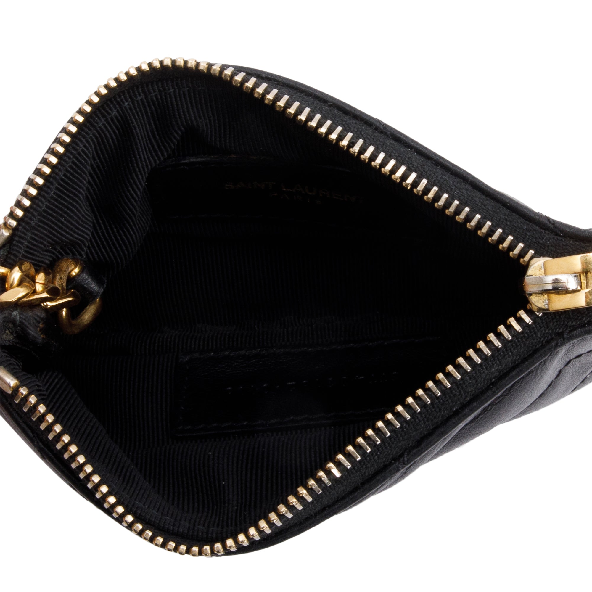 Saint Laurent Black Smooth Leather Cassandre Matelasse Key Pouch