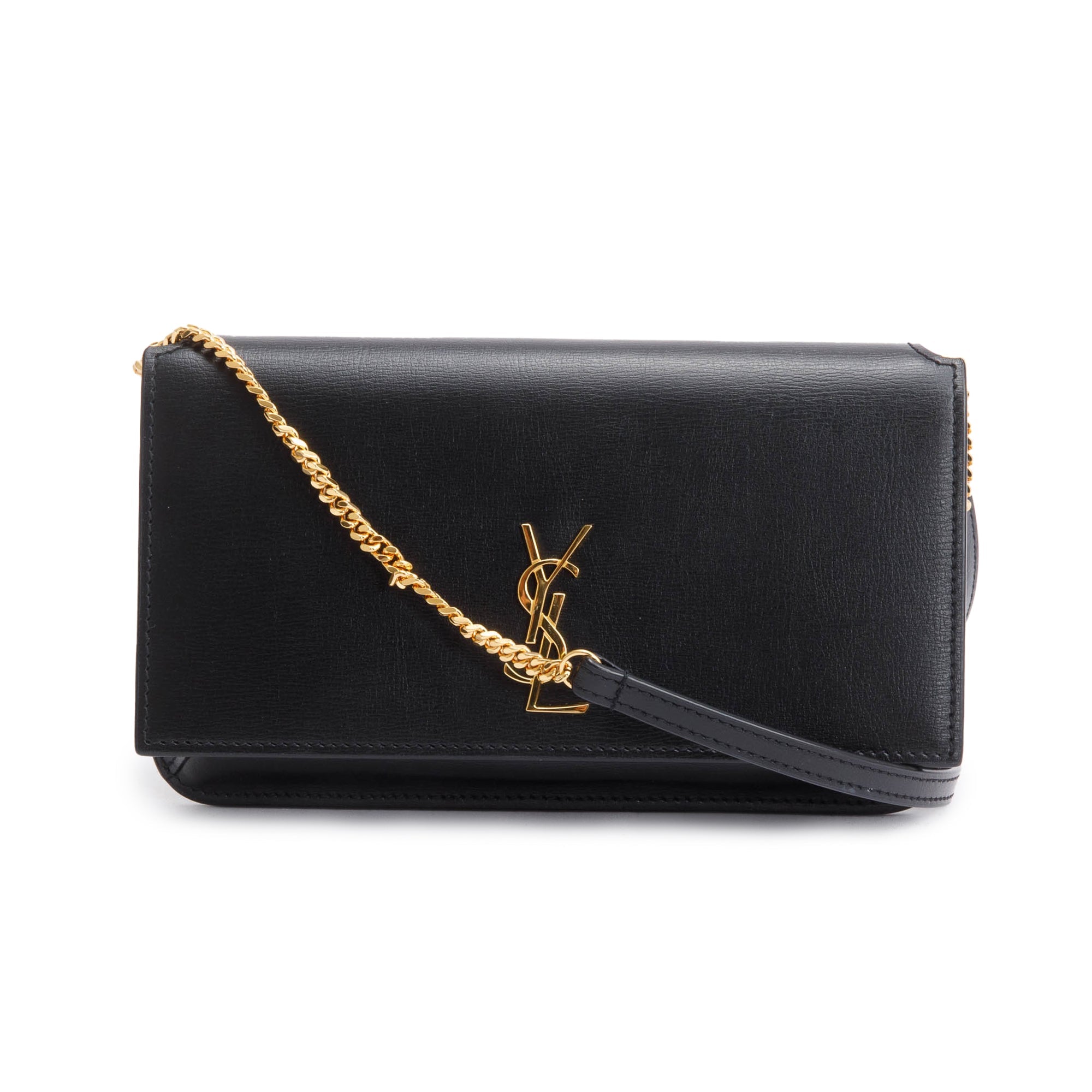 Saint Laurent Black Smooth Leather Cassandre Phone Holder Bag w/ Box