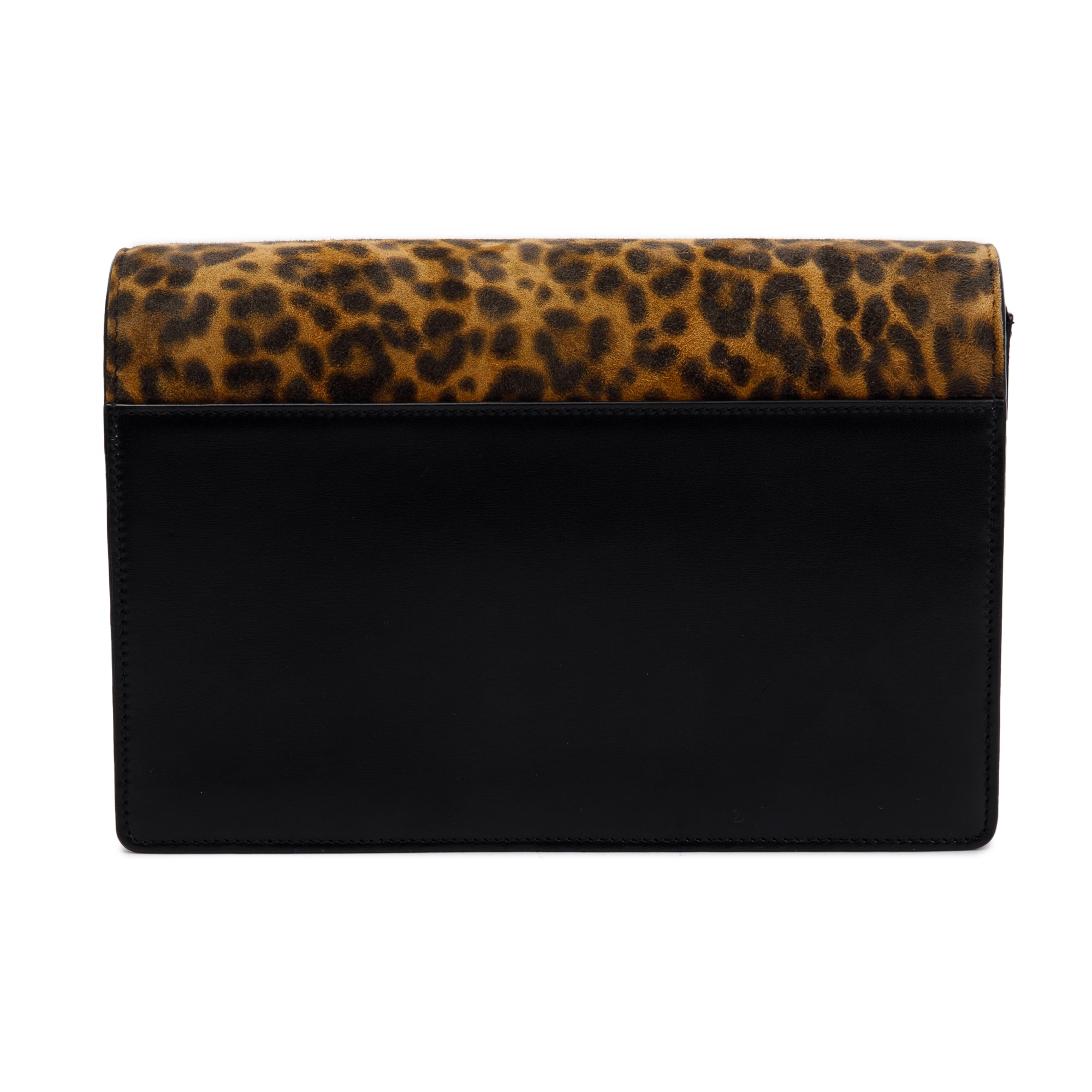 Saint Laurent Black Smooth Leather Leopard Print Suede Medium Bellechase Bag