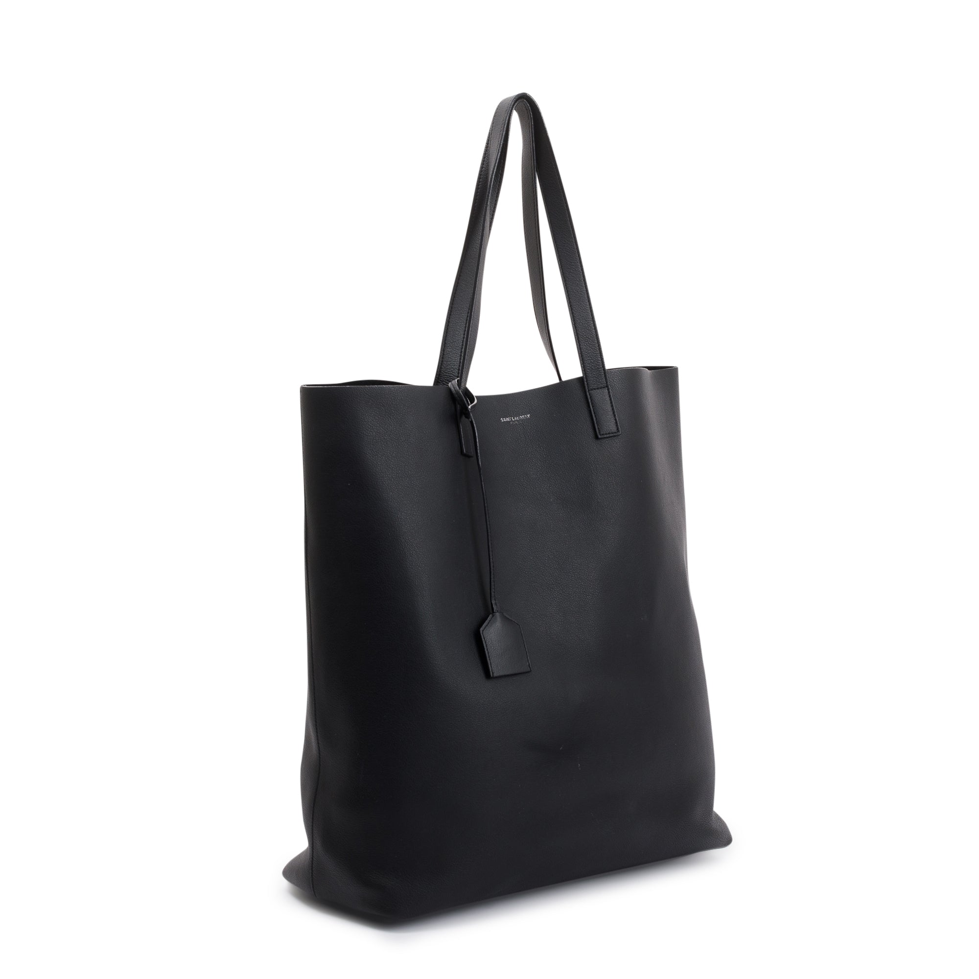 Saint Laurent Black Soft Calfskin Leather N/S Shopping Tote w/ Pouch