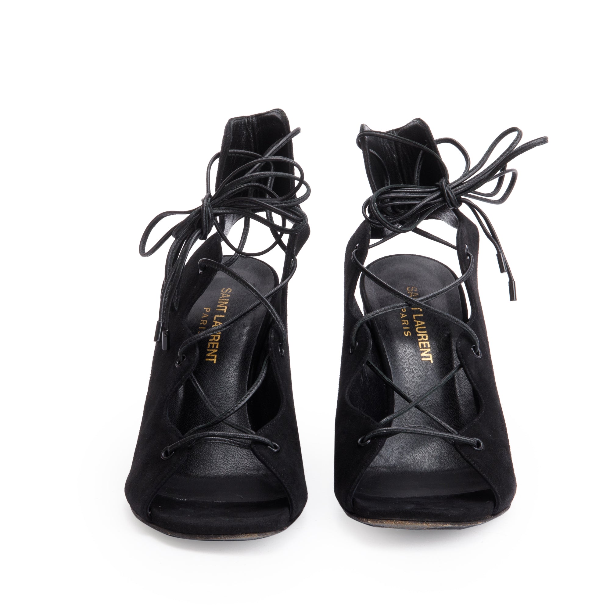 Saint Laurent Black Suede Babies Lace-Up Sandals, Size 36.5
