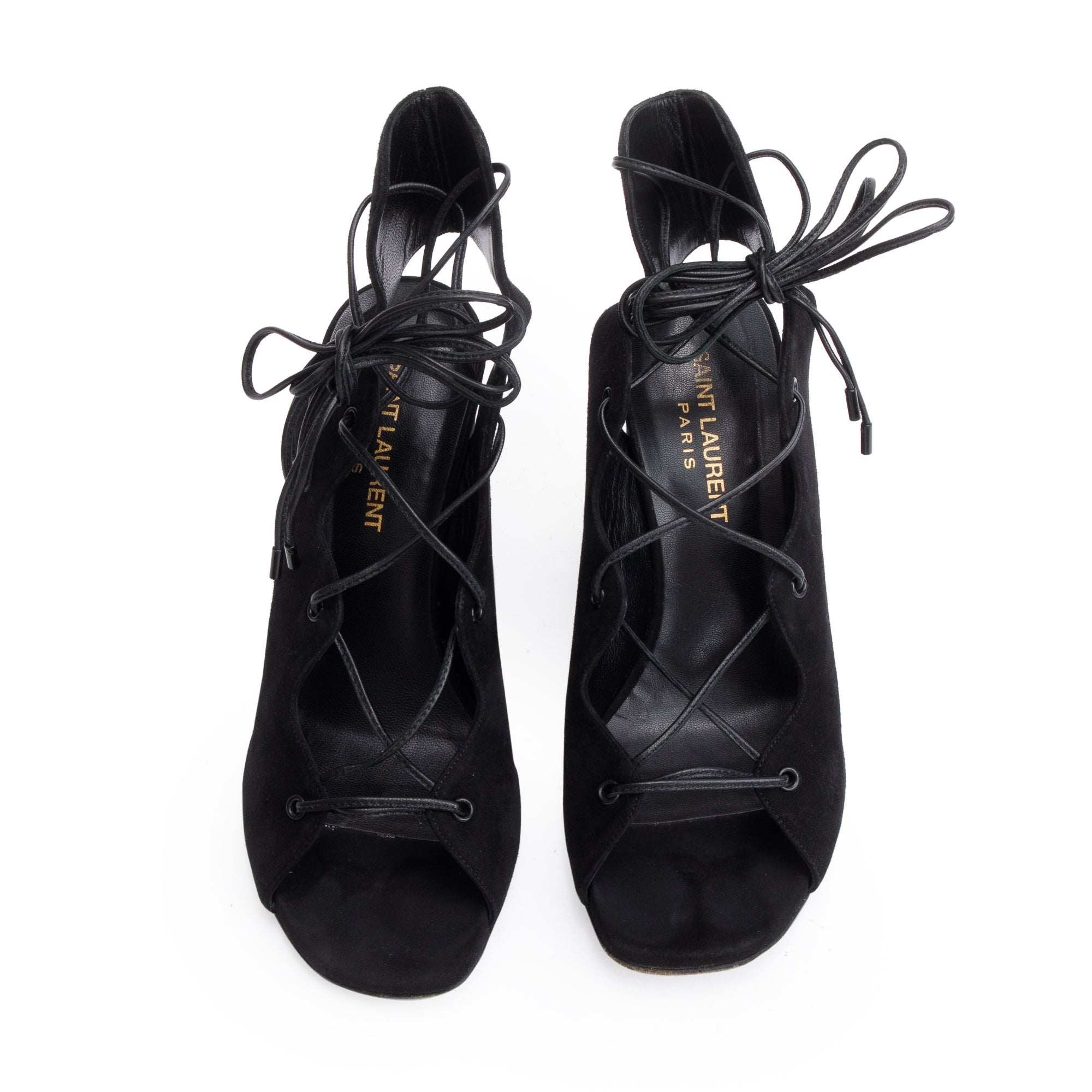 Saint Laurent Black Suede Babies Lace-Up Sandals, Size 36.5