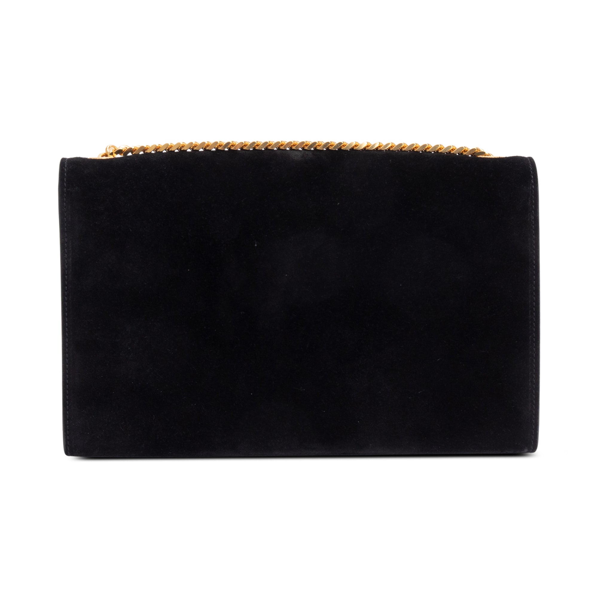 Saint Laurent Black Suede Medium Classic Monogram Kate Tassel Chain Bag