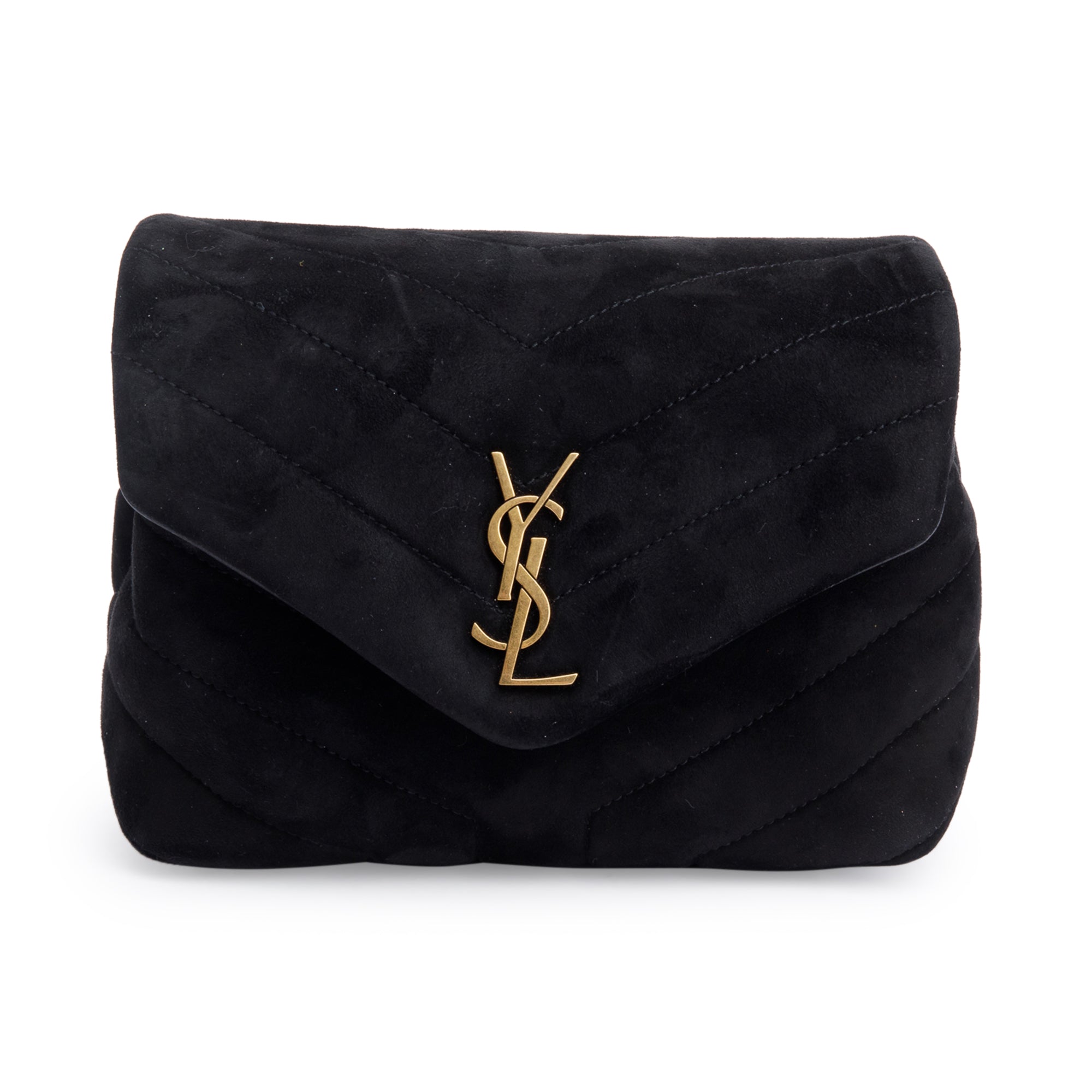 Saint Laurent Black Suede Monogram Matelasse Toy Loulou Crossbody Bag w/ Box
